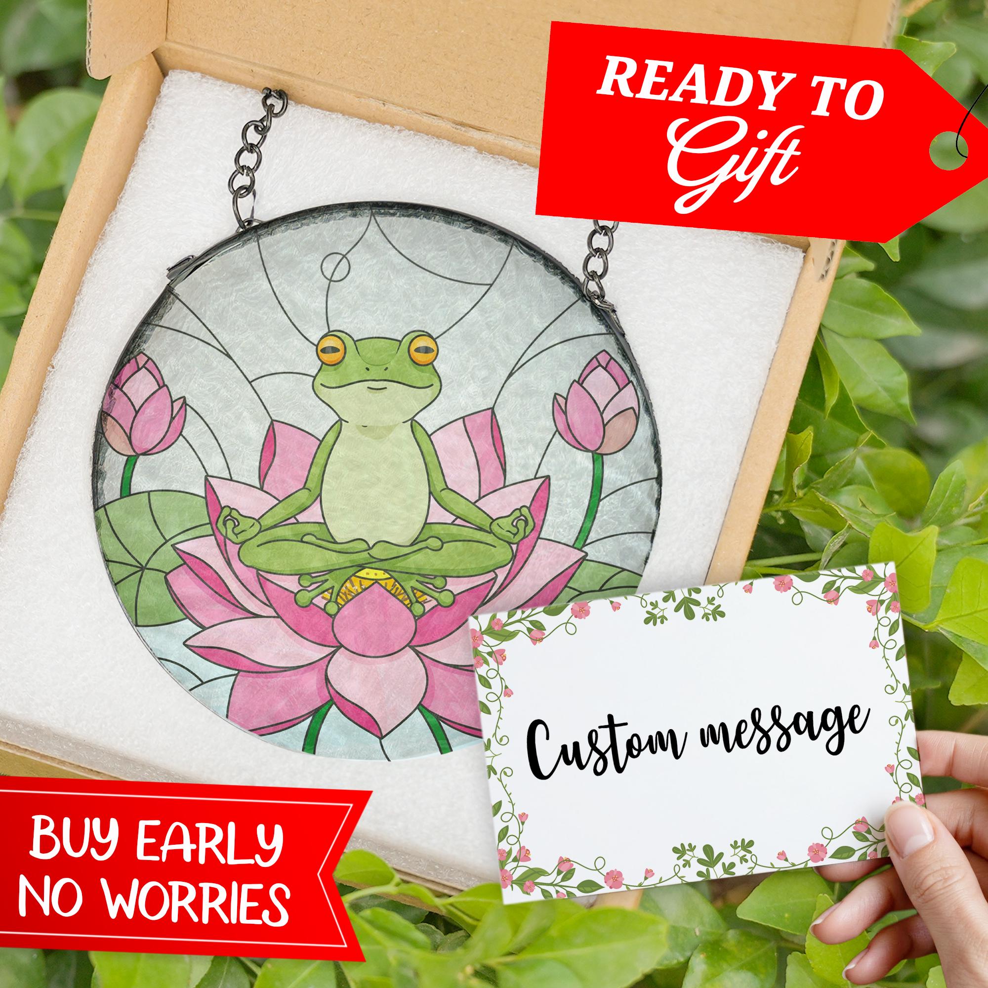 Frog Meditating Lotus Suncatcher | Stained Glass Window Decor | Zen Frog Gift | Mindful Frog Art | Mother's Day Garden Gift
