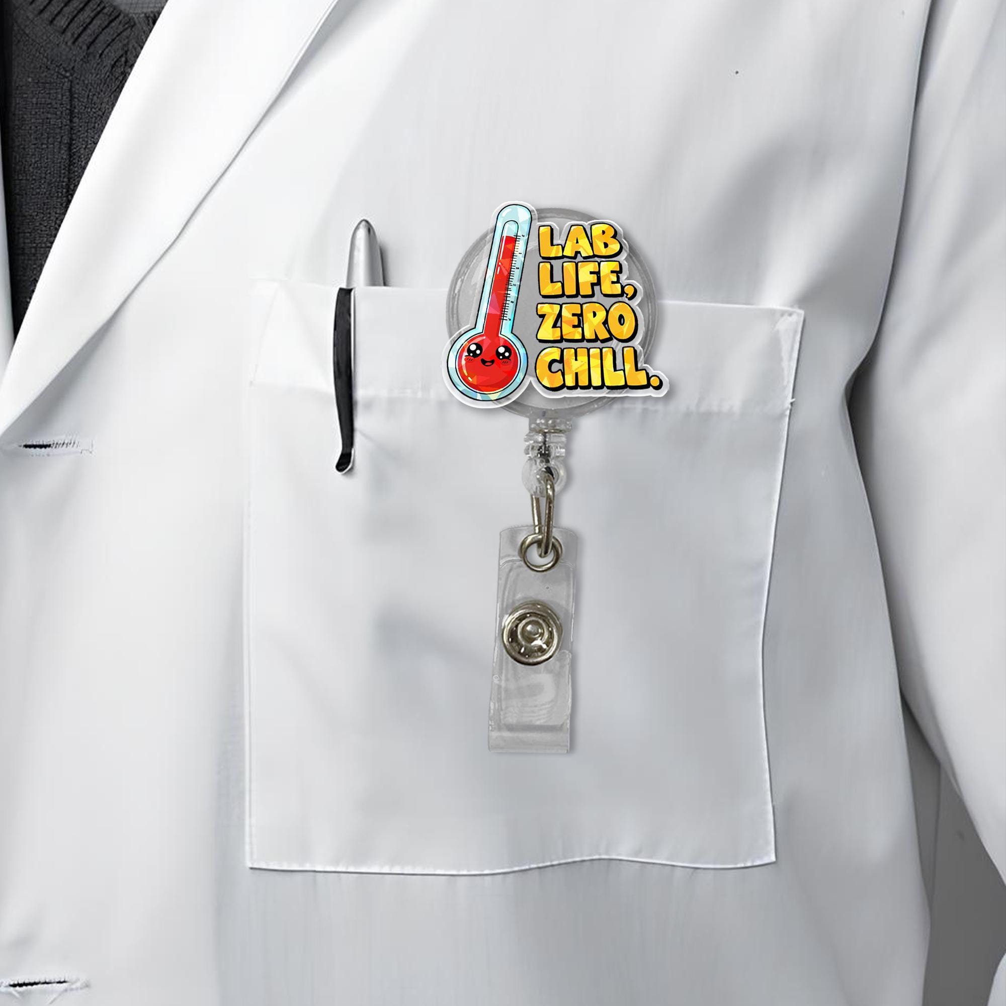 Lab Life Zero Chill Badge Reel | Funny Holographic ID Holder | Lab Tech Gift | Science Badge Clip | Cute Chemistry Pun Badge