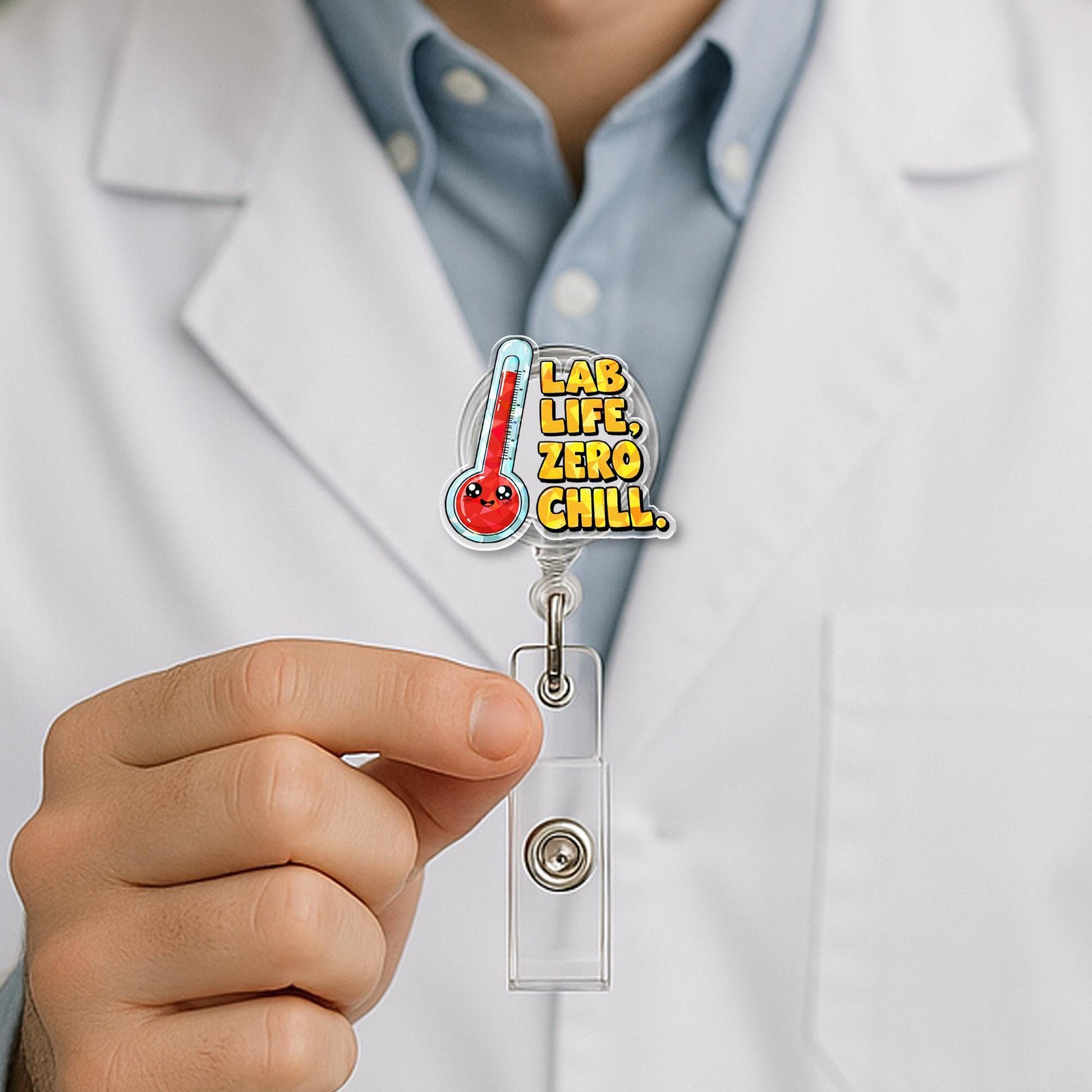 Lab Life Zero Chill Badge Reel | Funny Holographic ID Holder | Lab Tech Gift | Science Badge Clip | Cute Chemistry Pun Badge