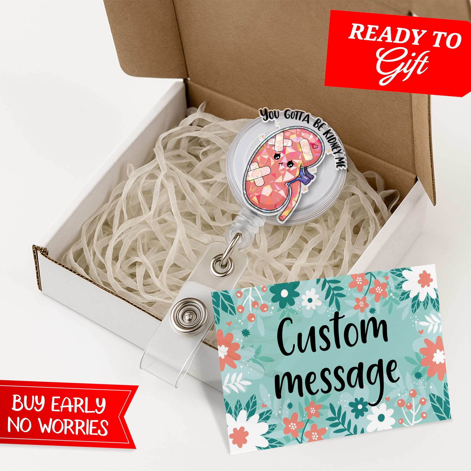 You Gotta Be Kidney Me Badge Reel | Funny Holographic ID Holder | Nephrology Gift | Cute Organ Pun Clip | Nurse Tech Badge Reel