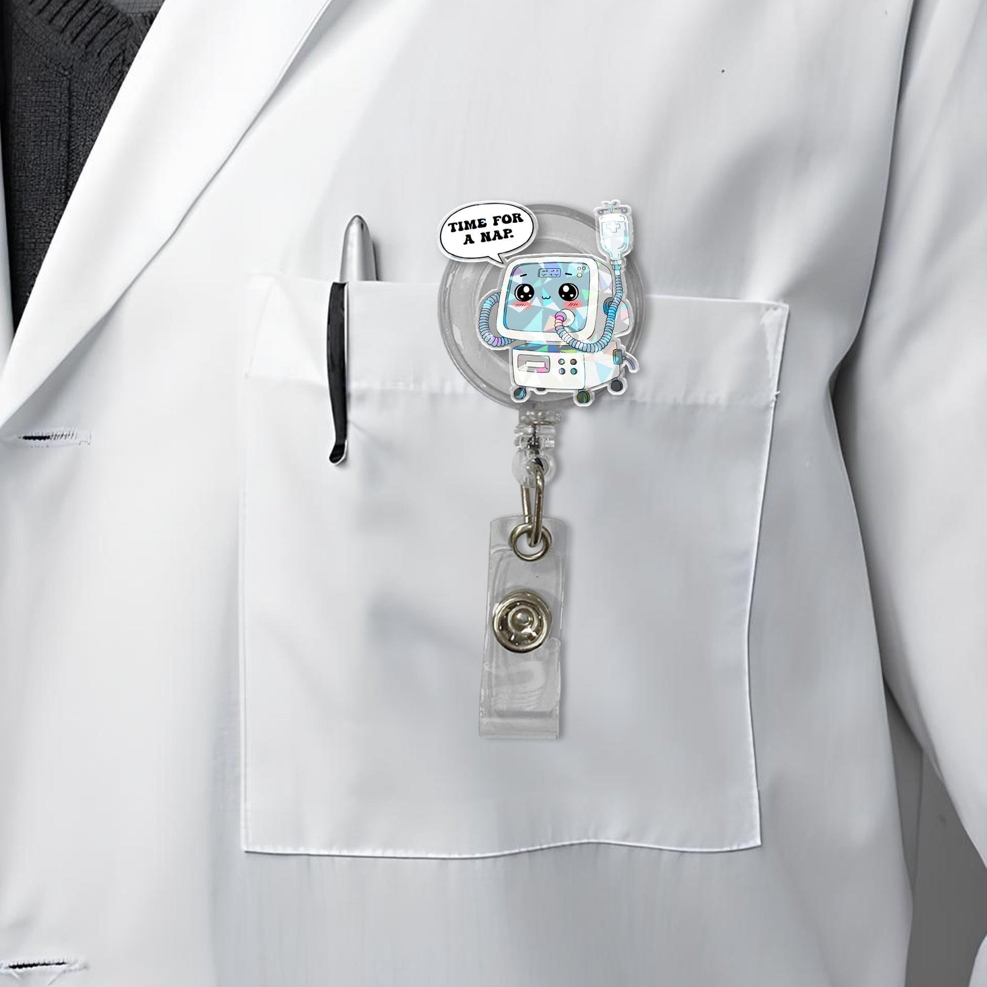 Anesthesia Machine Badge Reel | Time for a Nap ID Clip | Funny Holographic Badge Holder | CRNA Gift | OR Nurse Badge | Anesthetist Clip