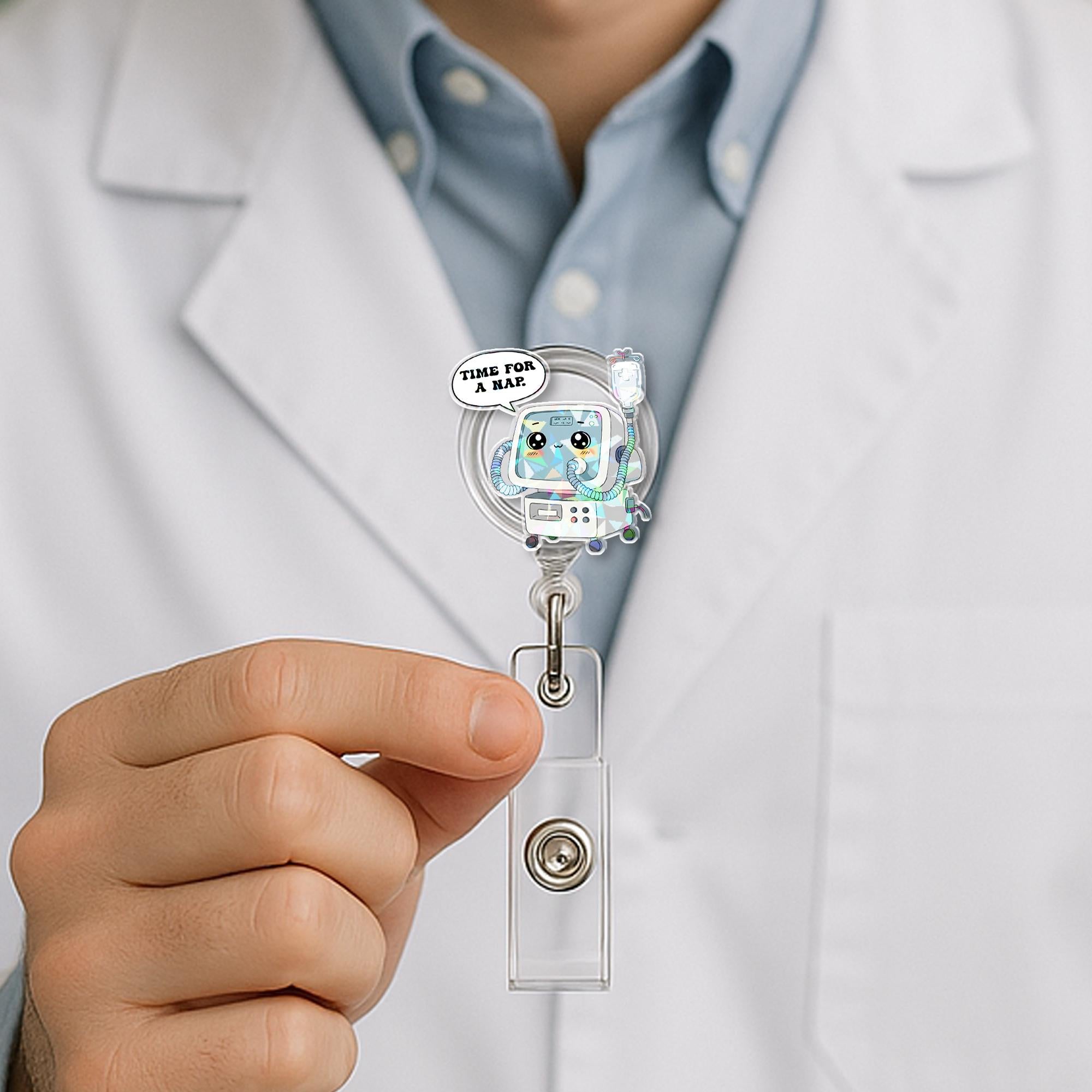 Anesthesia Machine Badge Reel | Time for a Nap ID Clip | Funny Holographic Badge Holder | CRNA Gift | OR Nurse Badge | Anesthetist Clip