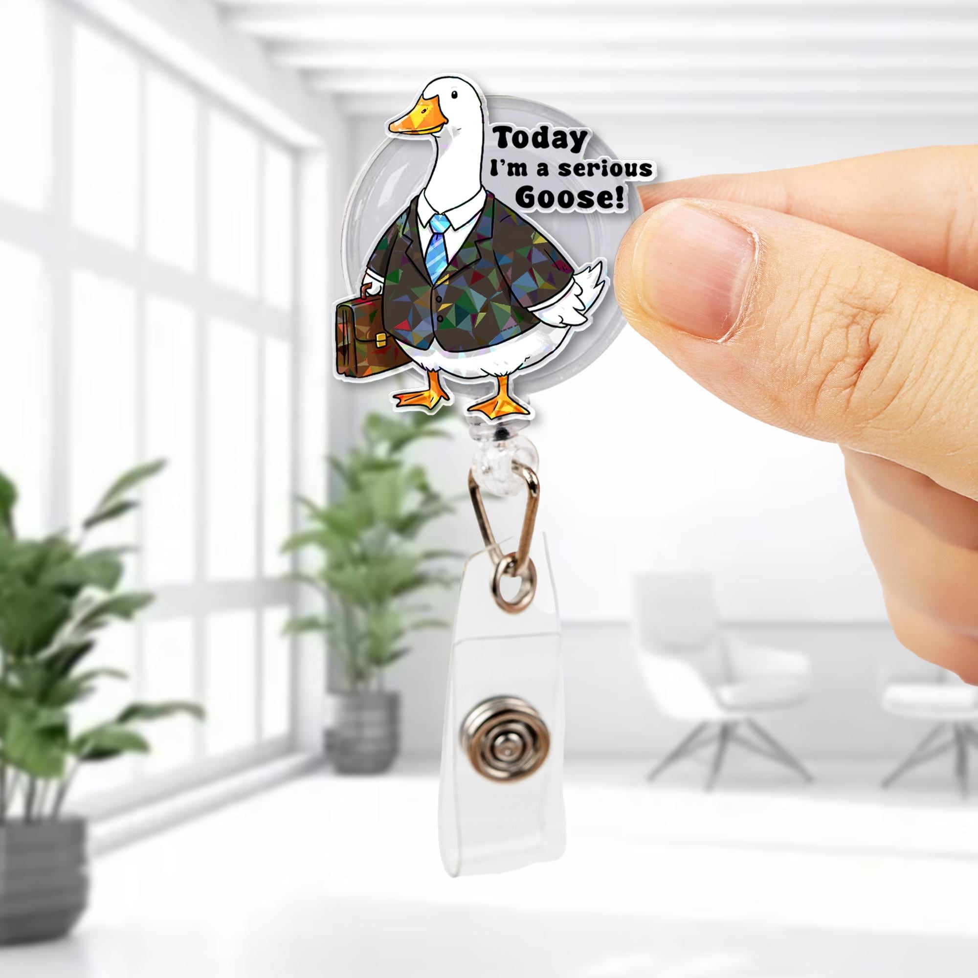 Serious Goose Badge Reel | Funny Holographic ID Holder | Work Humor Clip | Goose in Suit Badge | Cute Animal Badge Reel for Nurses