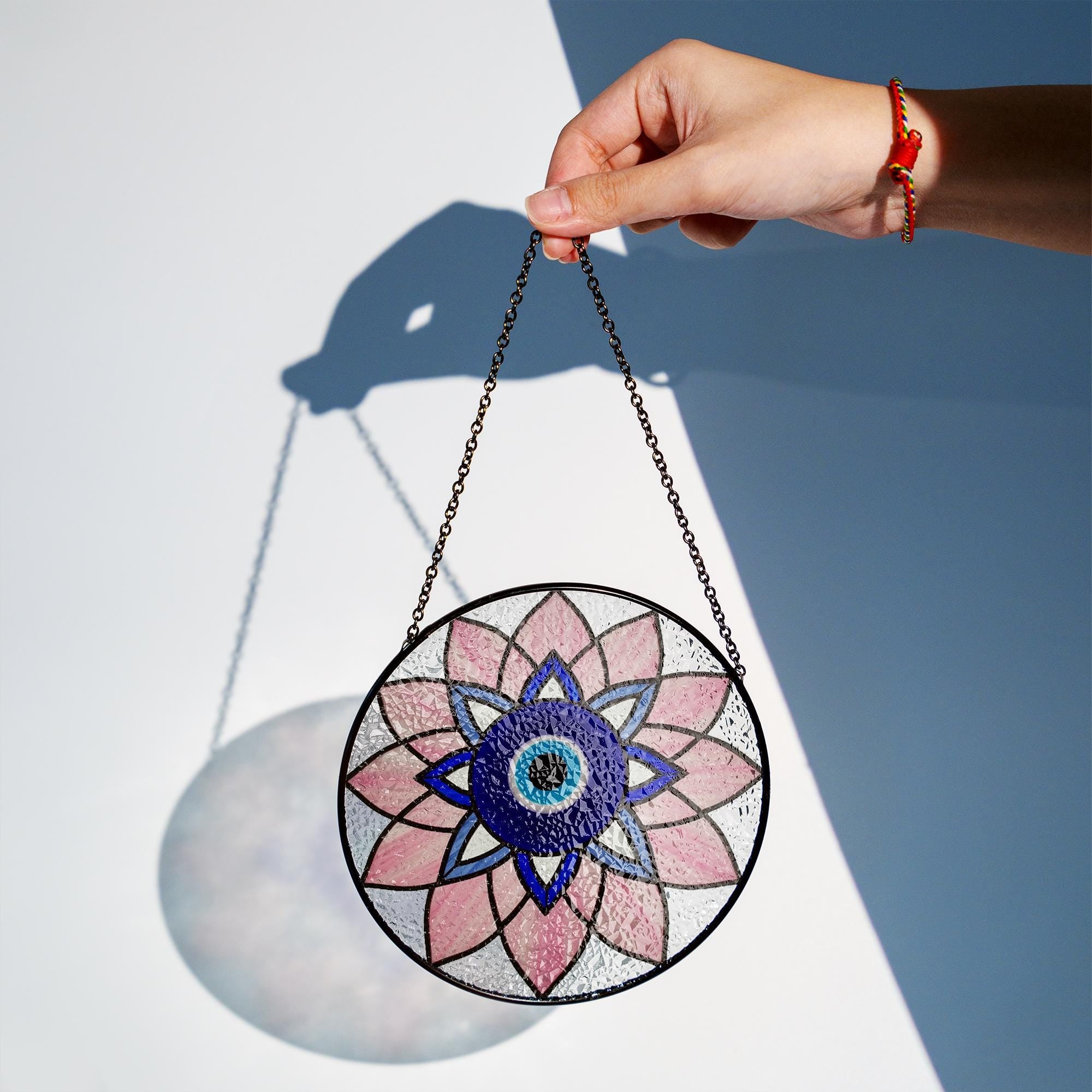 Evil Eye Mandala Glass Suncatcher | Stained Glass Window Hanging | Spiritual Protection Gift | Mother's Day Ready to Gift Decor