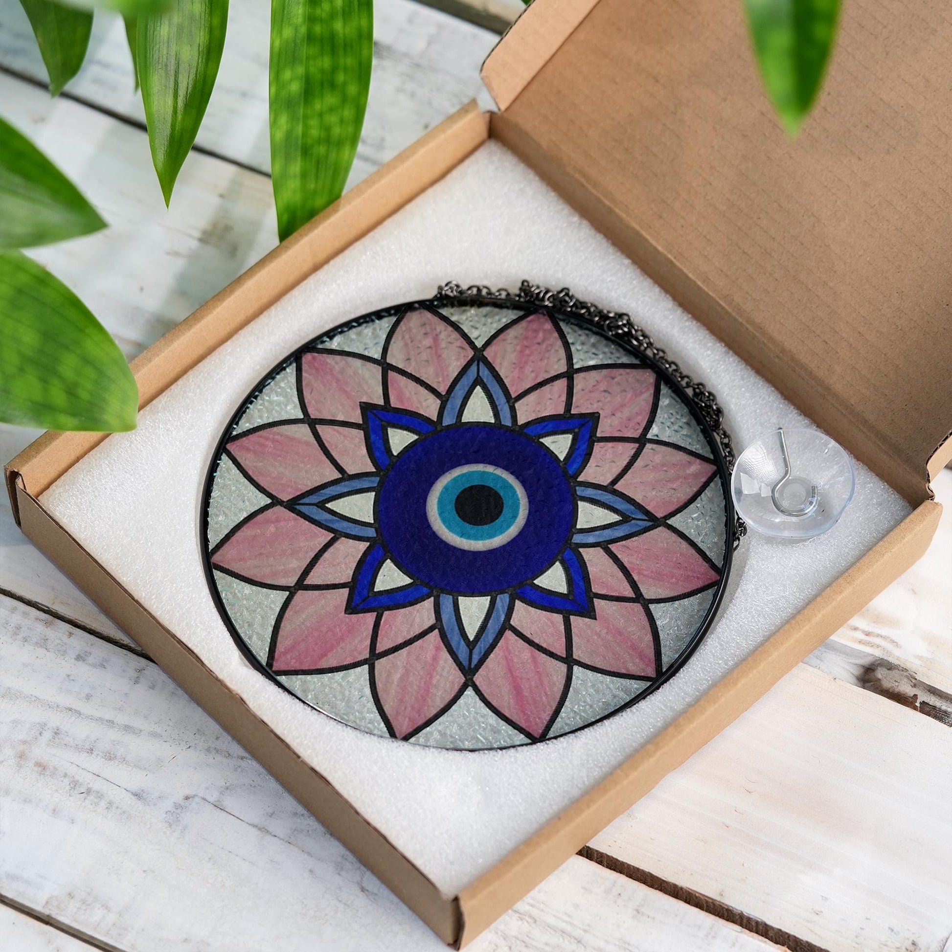 Evil Eye Mandala Glass Suncatcher | Stained Glass Window Hanging | Spiritual Protection Gift | Mother's Day Ready to Gift Decor