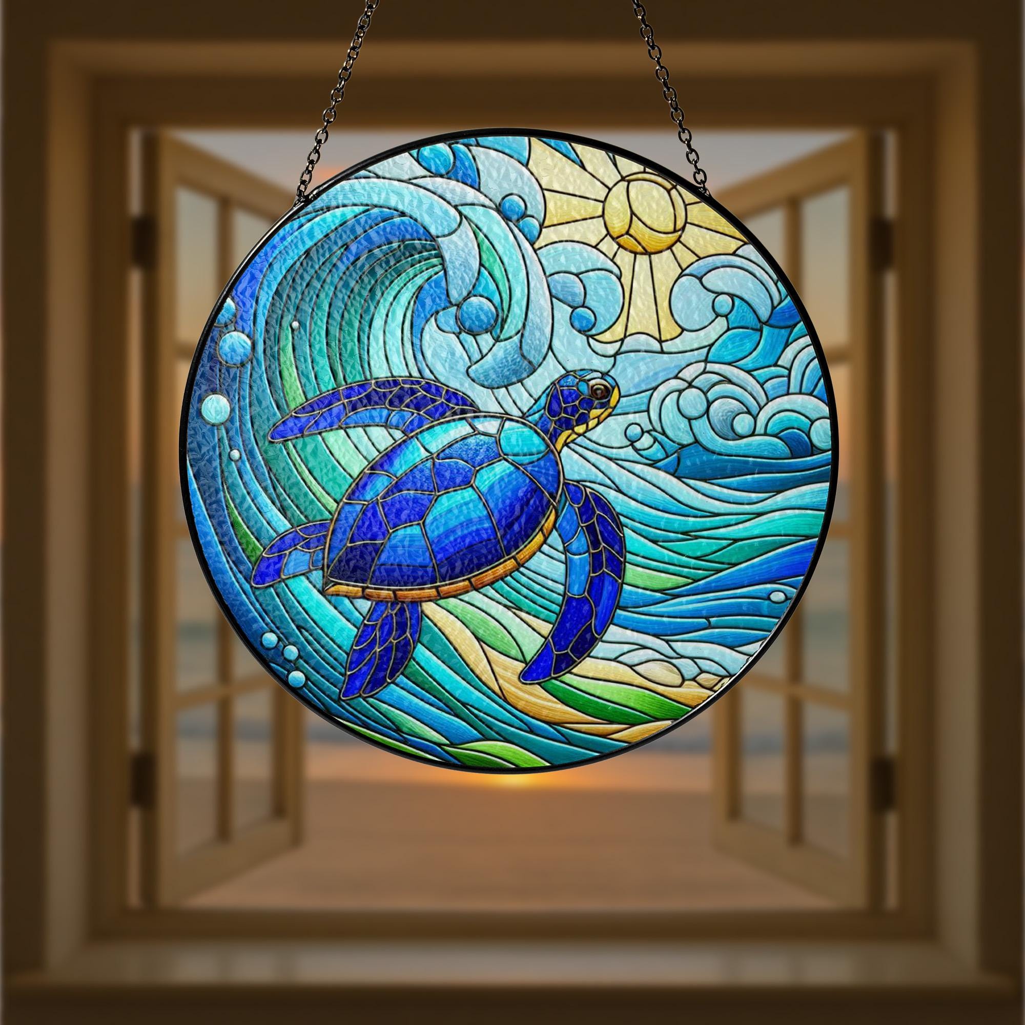 Sea Turtle Glass Suncatcher Gift for Ocean Lover Mom on Mother’s Day – Beach Window Decor for Marine Life Enthusiasts, gift for mom