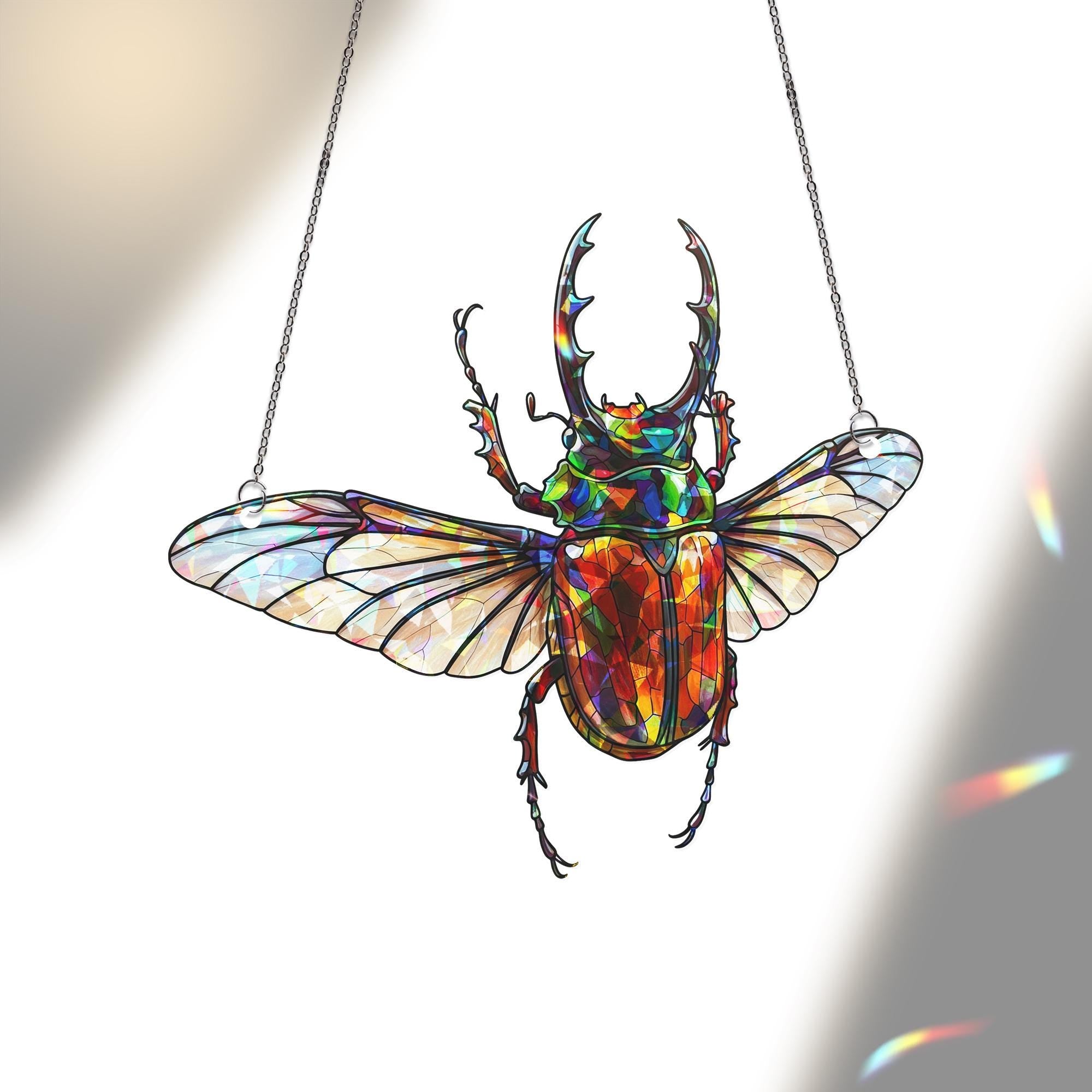 Chalcosoma Atlas Beetle Holographic Suncatcher – Insect Lover Gift, Gothic Nature Decor, Entomology Window Art for Bug Collector Mothers day