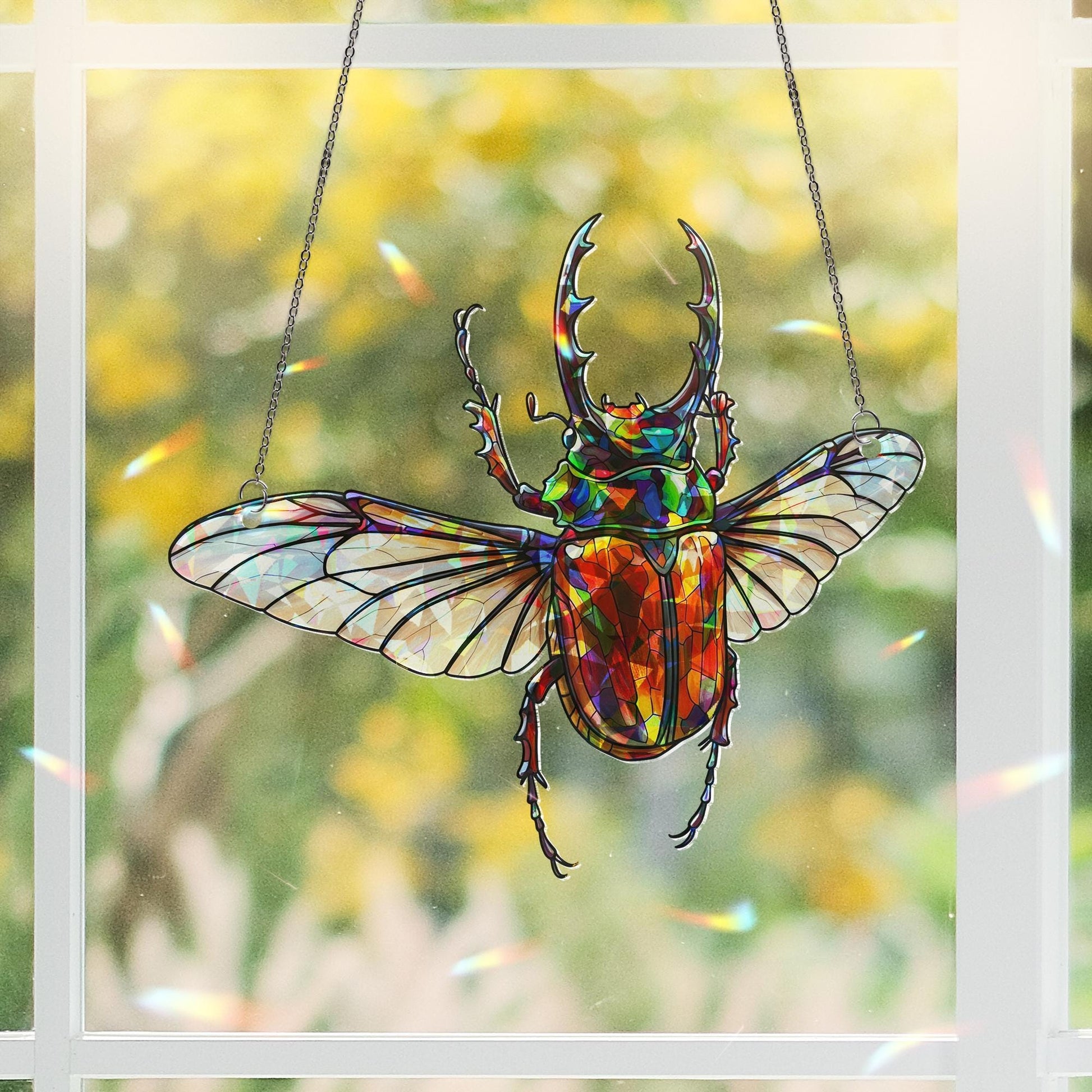 Chalcosoma Atlas Beetle Holographic Suncatcher – Insect Lover Gift, Gothic Nature Decor, Entomology Window Art for Bug Collector Mothers day