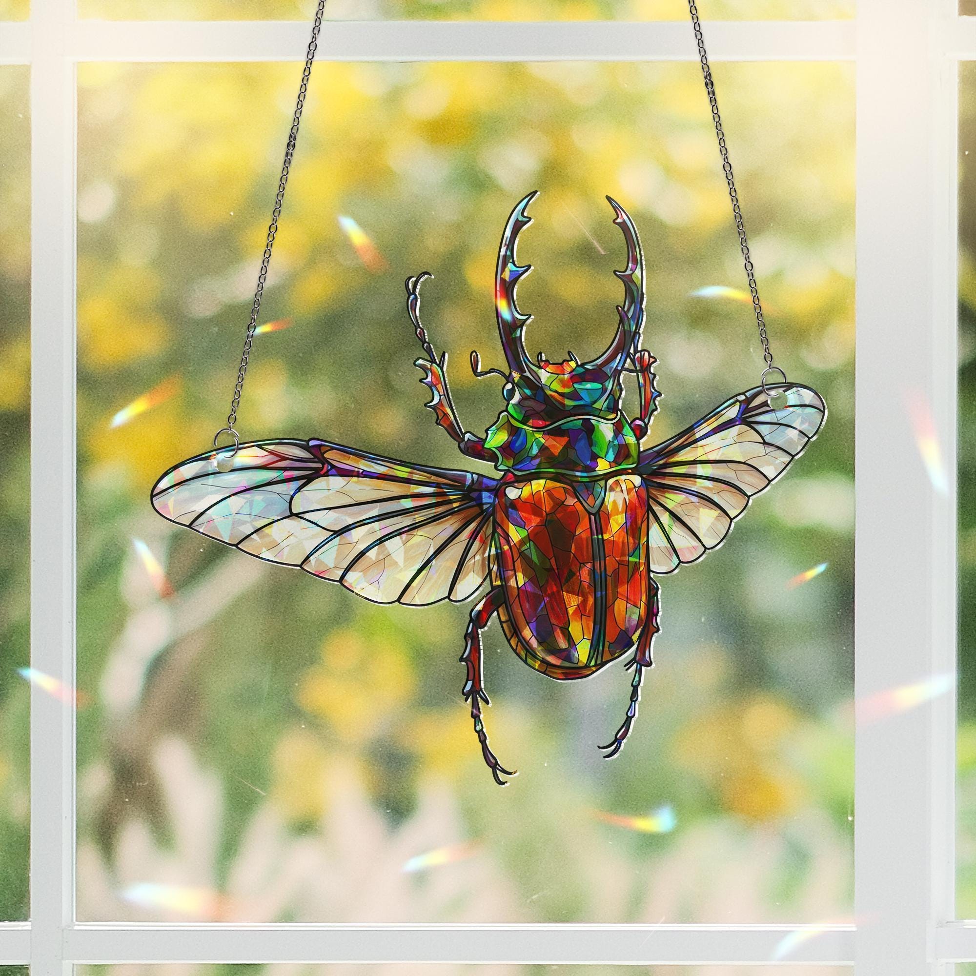 Chalcosoma Atlas Beetle Holographic Suncatcher – Insect Lover Gift, Gothic Nature Decor, Entomology Window Art for Bug Collector Mothers day
