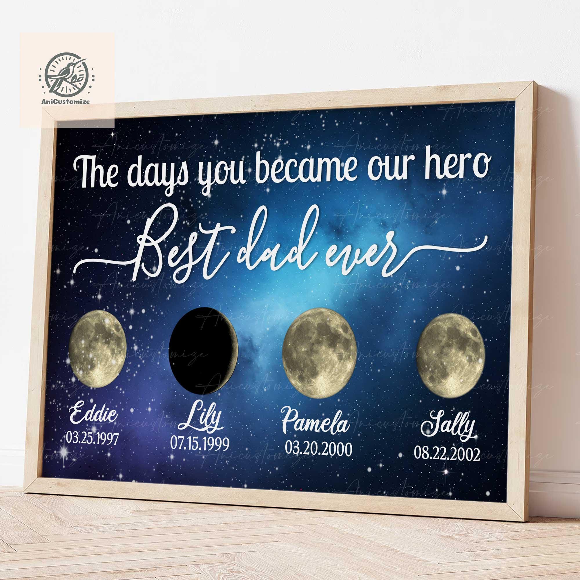 Custom Moon Phase Dad UNFRAME Poster Gift, Personalized Father's Day Gift, Best Dad Ever Poster, Dad Birthday Gift, Moon Phase Wall Art