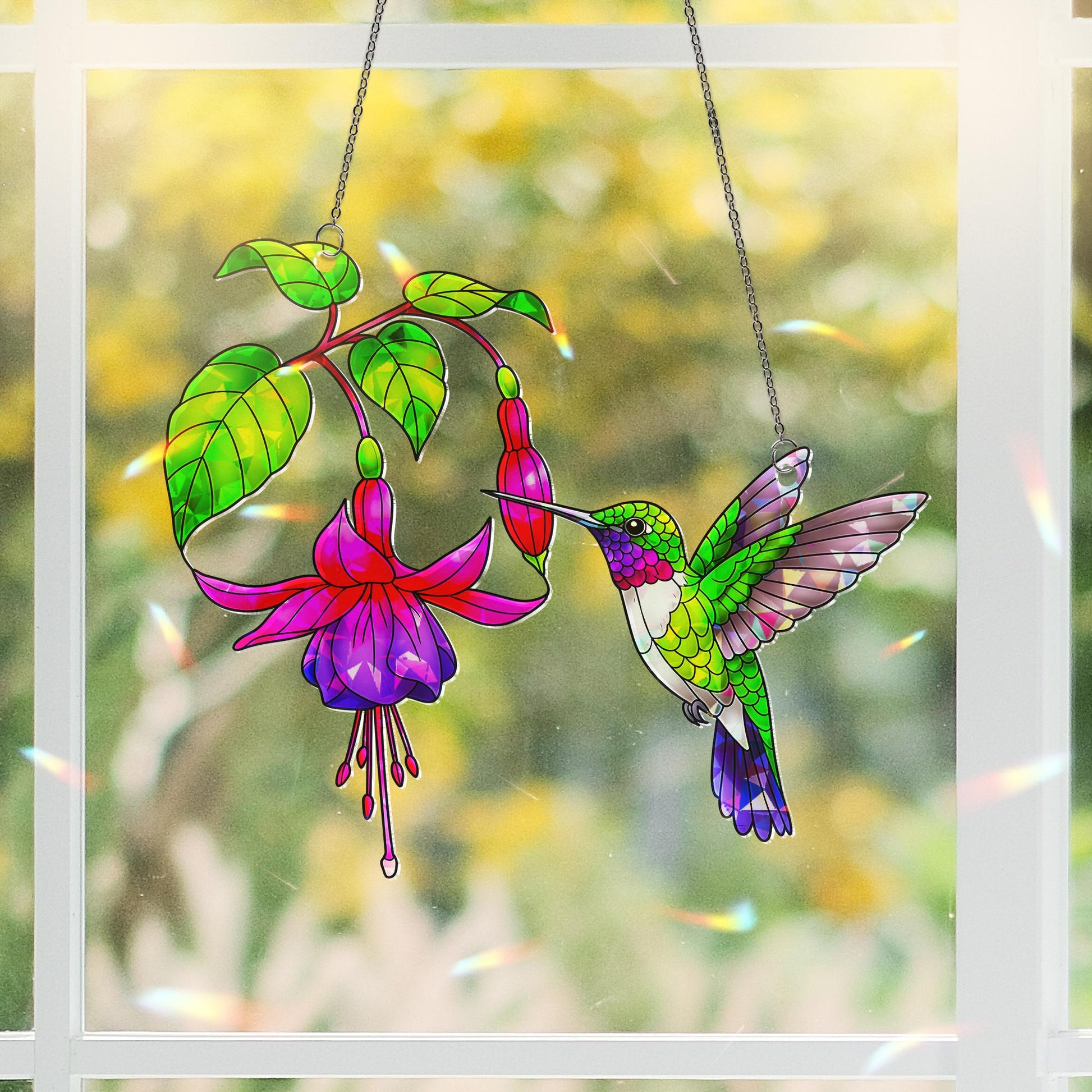 Hummingbird Fuchsia Acrylic Window Hanging Ornament, Bird Lover Gift, Home Decor, Wall Art Gift, Nature Art, Garden Mom