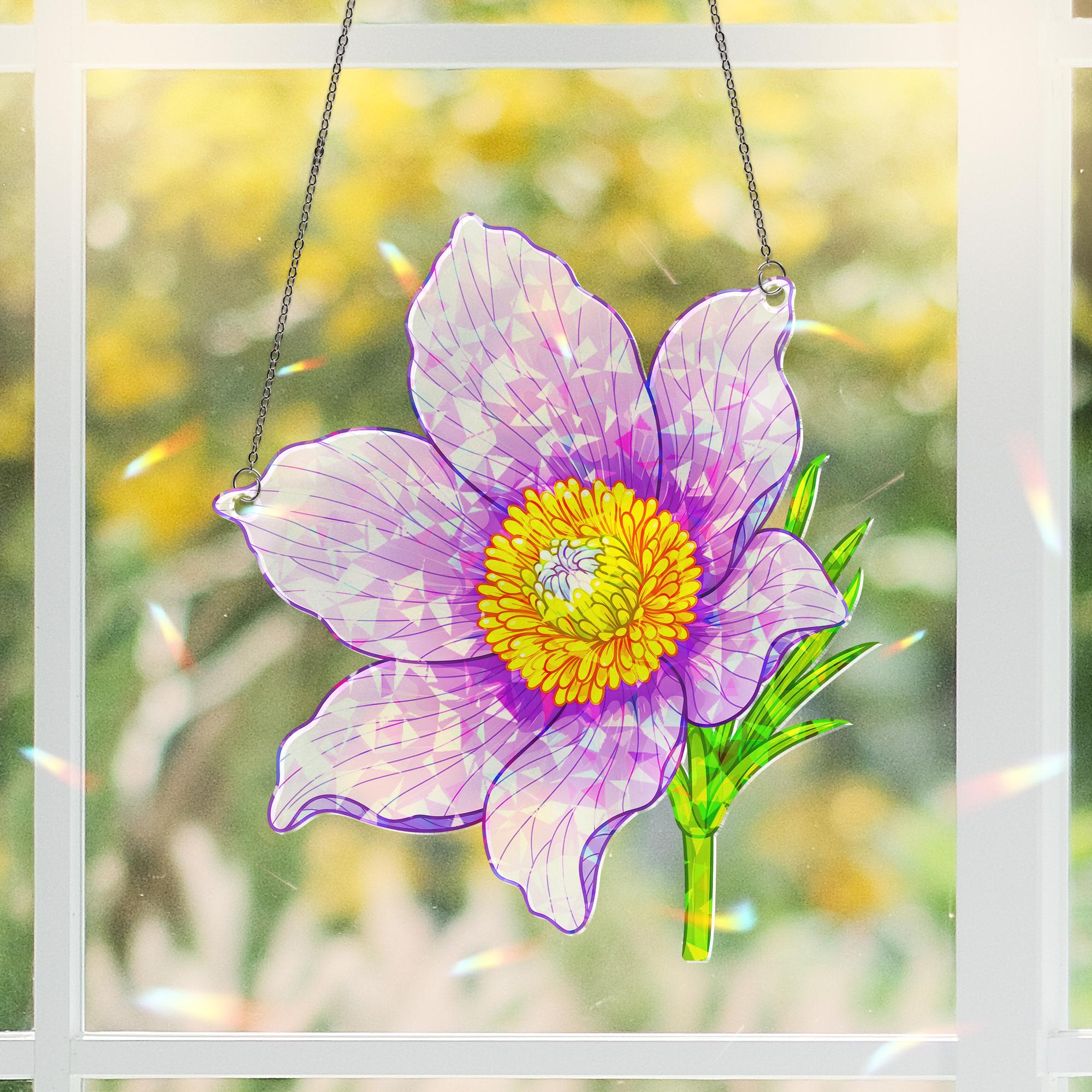 Vibrant Pasque Flower Acrylic Window Hanging Ornament, Delicate Floral Art Ornament, Botanical Home Decor, Flower Lover, Gift For Her