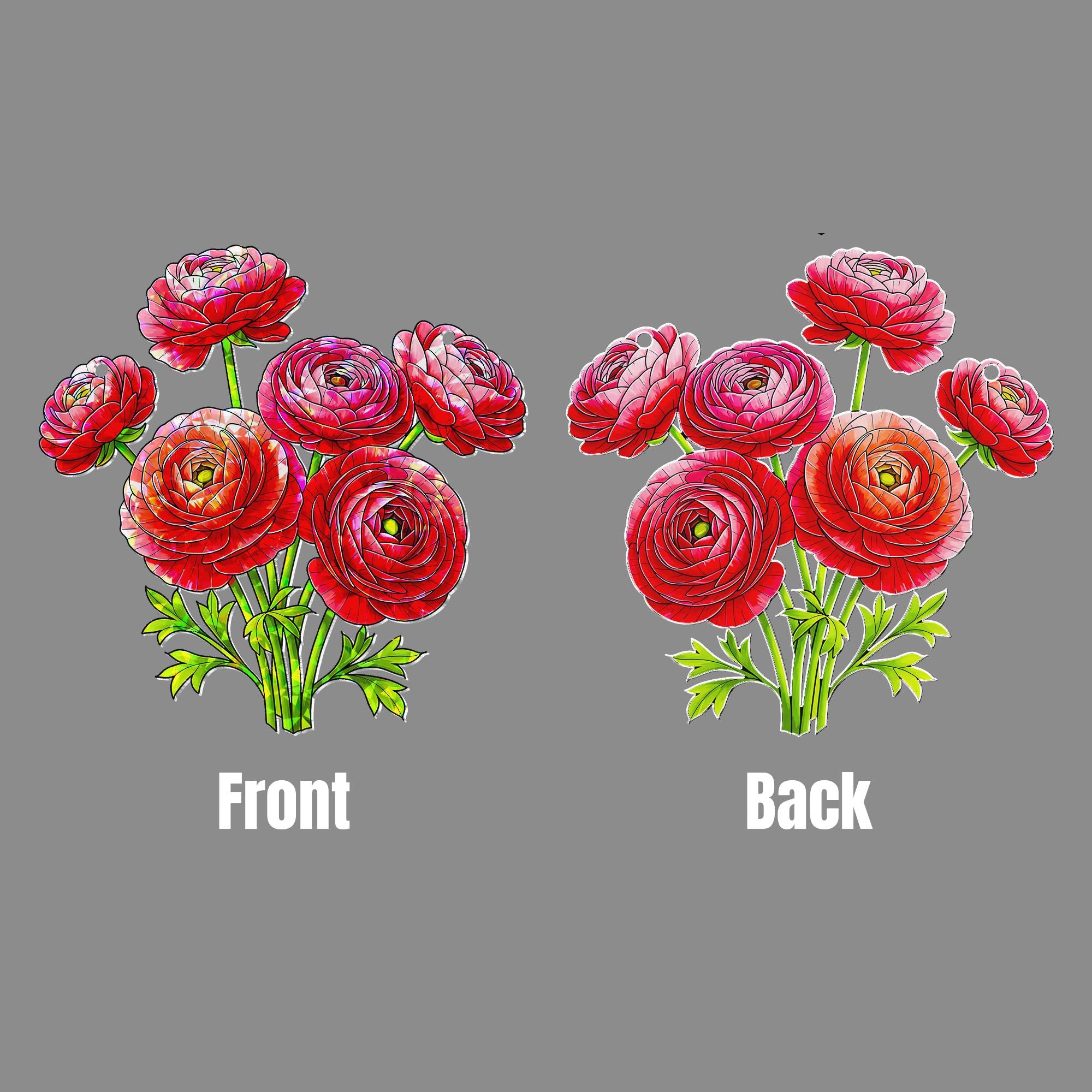 Red Pink Ranunculus Hologram Acrylic Window Hanging Ornament, Botanical Home Decor, Beautiful Gift For Her, Flower Lover