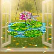 Dragonfly & Water Lily Hologram Acrylic Window Hanging Ornament, Nature Inspired Home Decor, Unique Gift Idea, Flower Lover, Gift For Her
