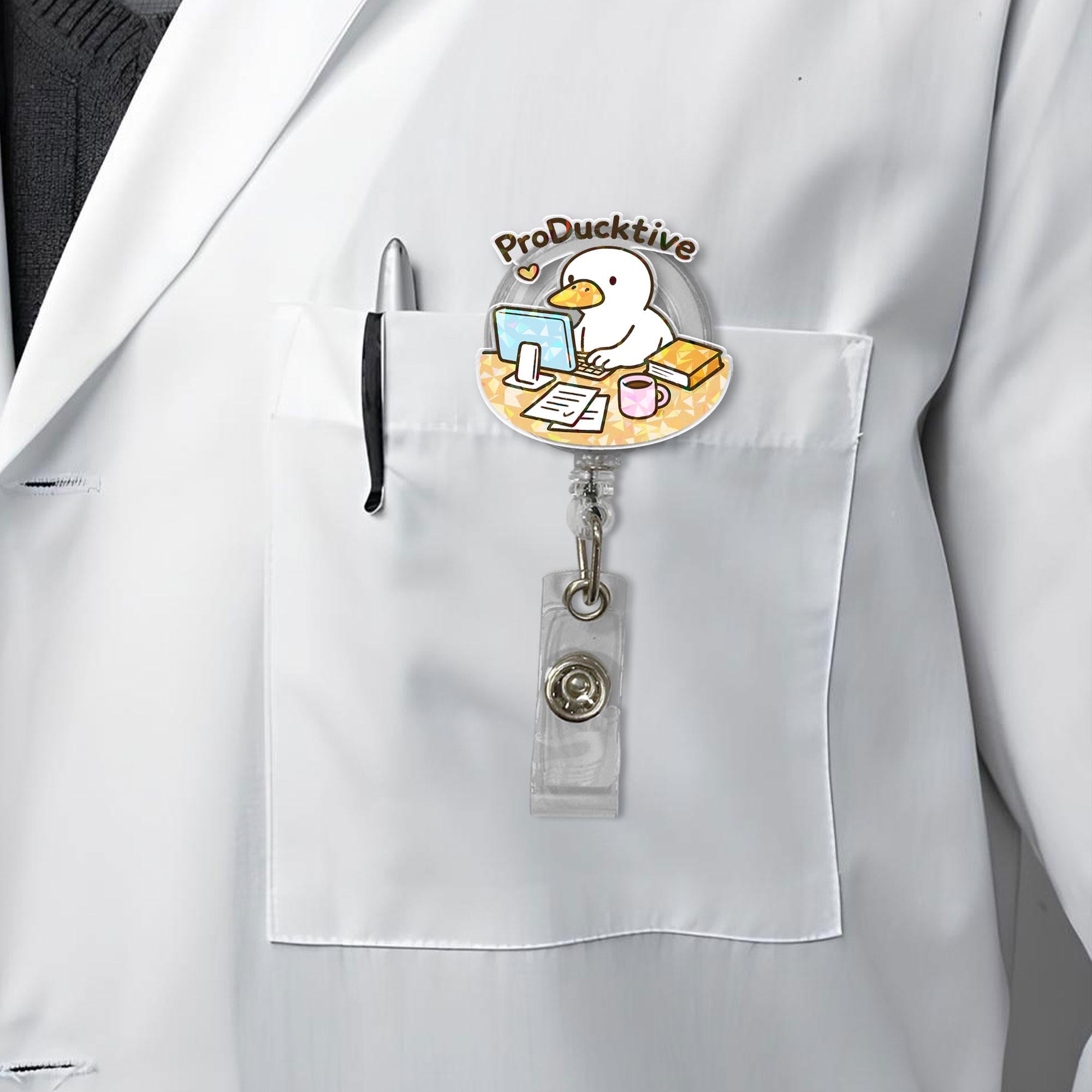ProDucktive Duck Badge Reel – Cute Retractable ID Holder for Nurses, Office Staff, Teachers, Work Lanyard Gift for Coworkers
