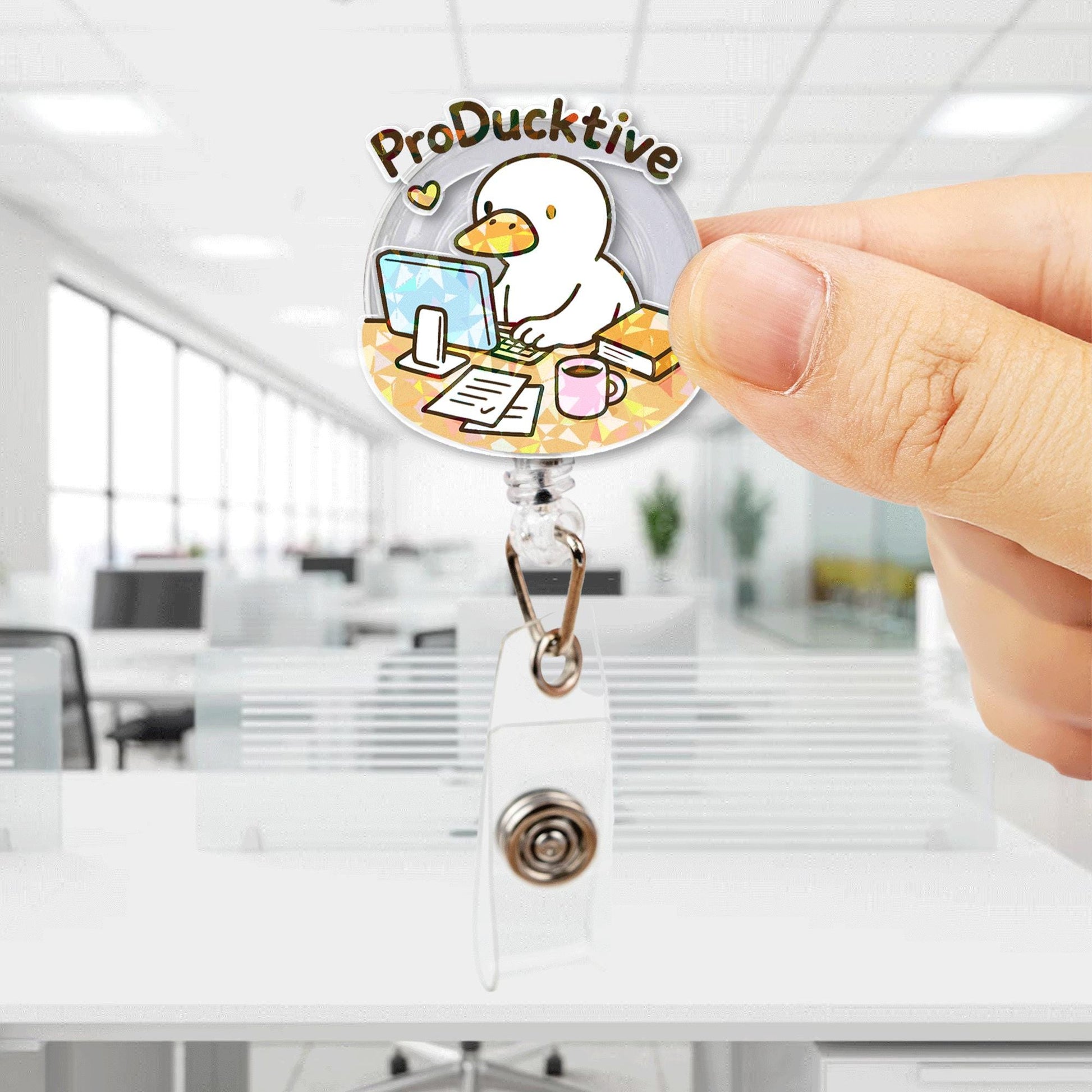 ProDucktive Duck Badge Reel – Cute Retractable ID Holder for Nurses, Office Staff, Teachers, Work Lanyard Gift for Coworkers