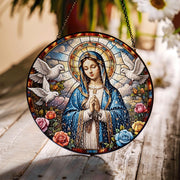 Virgin Mary Glass Suncatcher – Religious Stained Glass Style Window Hanging, Catholic Gift, Christian Home Decor, Blessed Mother Art