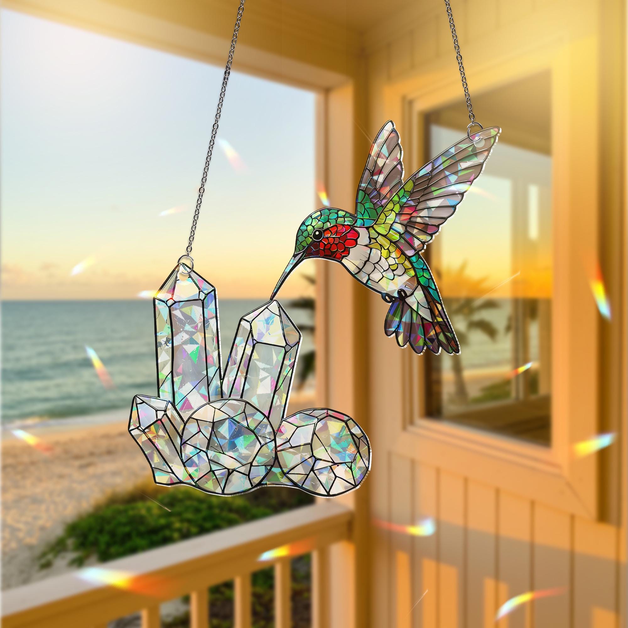 Hummingbird ACRYLIC Hologram Decor, Crystal Hologram Decor, Bird Lover Gift, Rainbow Light Catcher, Elegant Home Decor, Hummingbird Decor