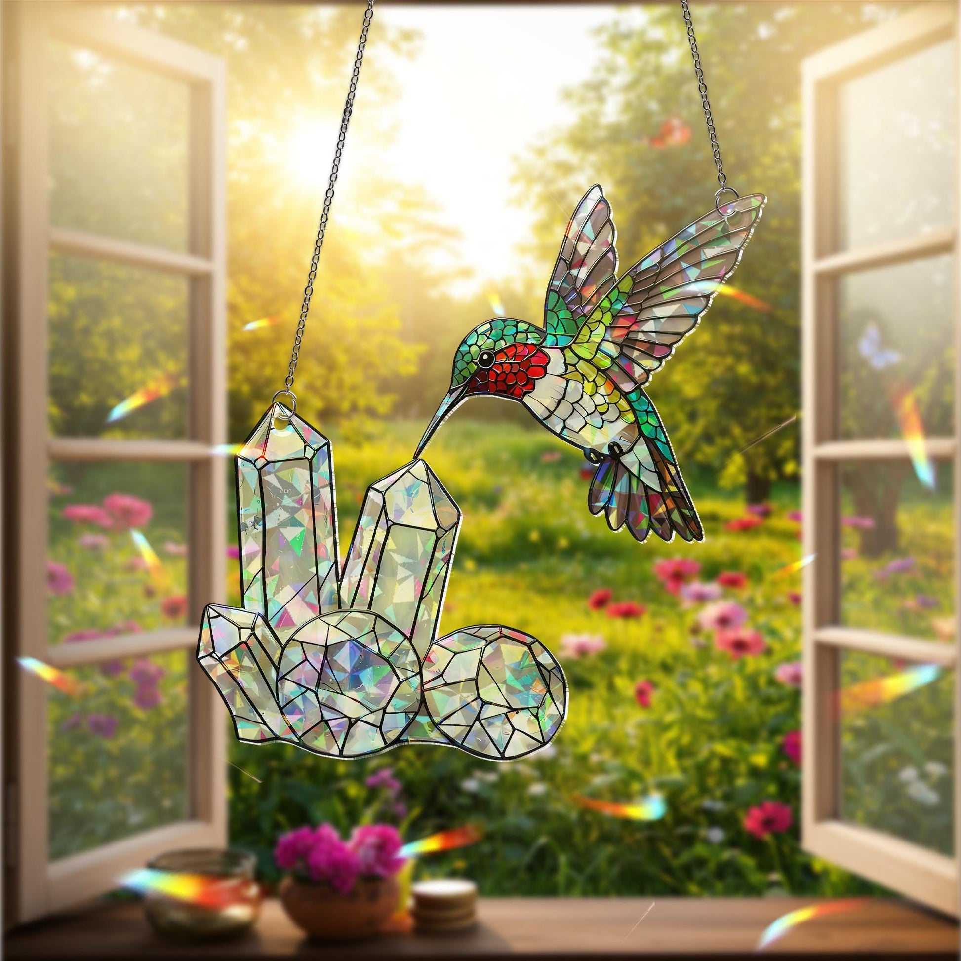 Hummingbird ACRYLIC Hologram Decor, Crystal Hologram Decor, Bird Lover Gift, Rainbow Light Catcher, Elegant Home Decor, Hummingbird Decor