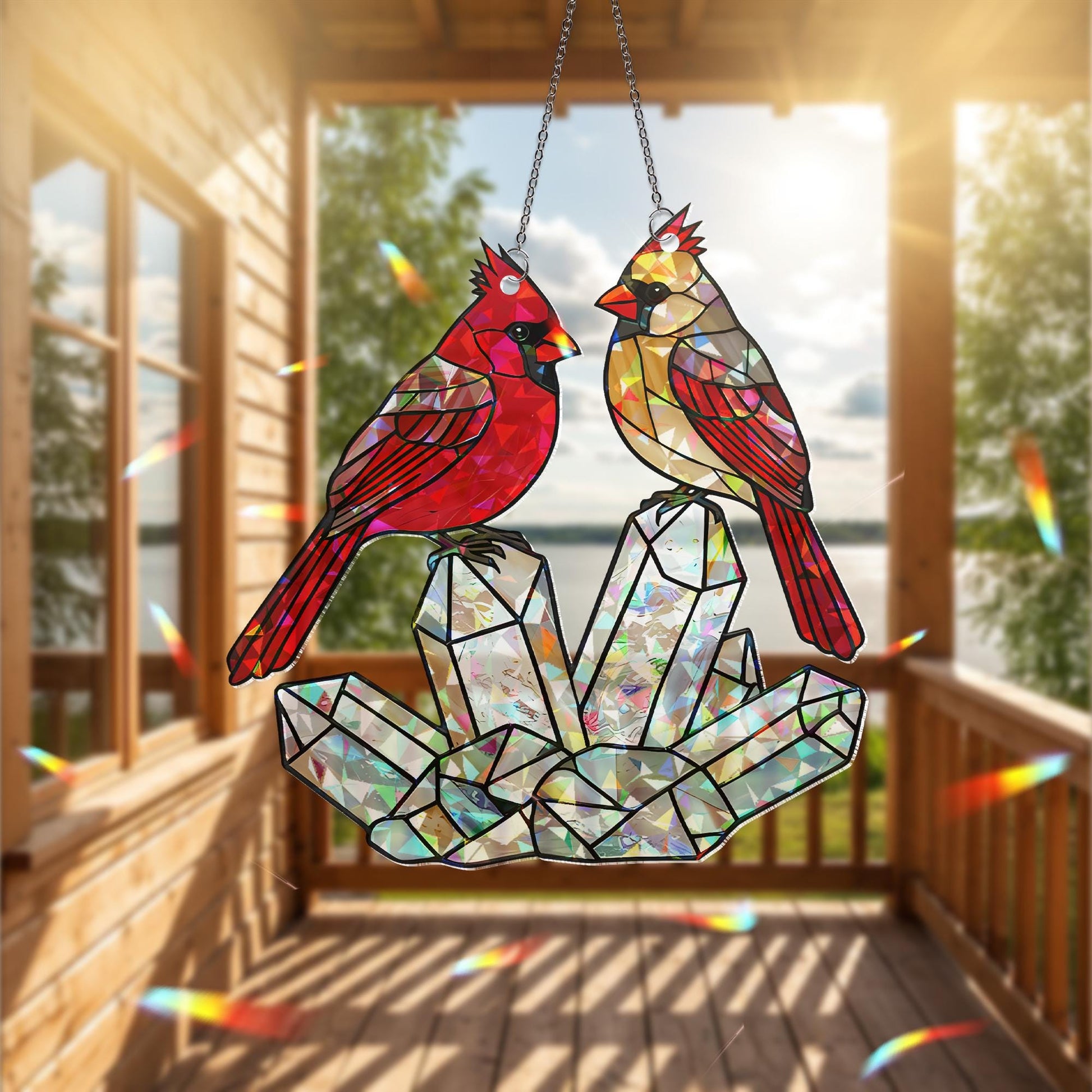 Cardinal Couple ACRYLIC Hologram Decor, Crystal Hologram Decor,Bird Lover Decor,Memorial Gift, Red Bird Ornament, Cardinal and Crystal Decor