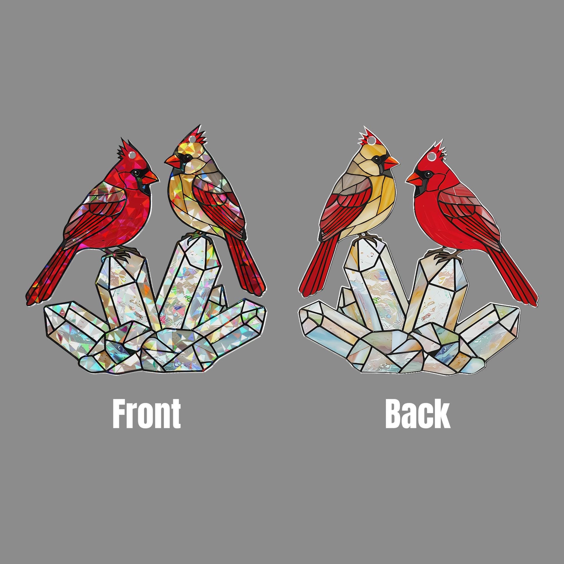 Cardinal Couple ACRYLIC Hologram Decor, Crystal Hologram Decor,Bird Lover Decor,Memorial Gift, Red Bird Ornament, Cardinal and Crystal Decor