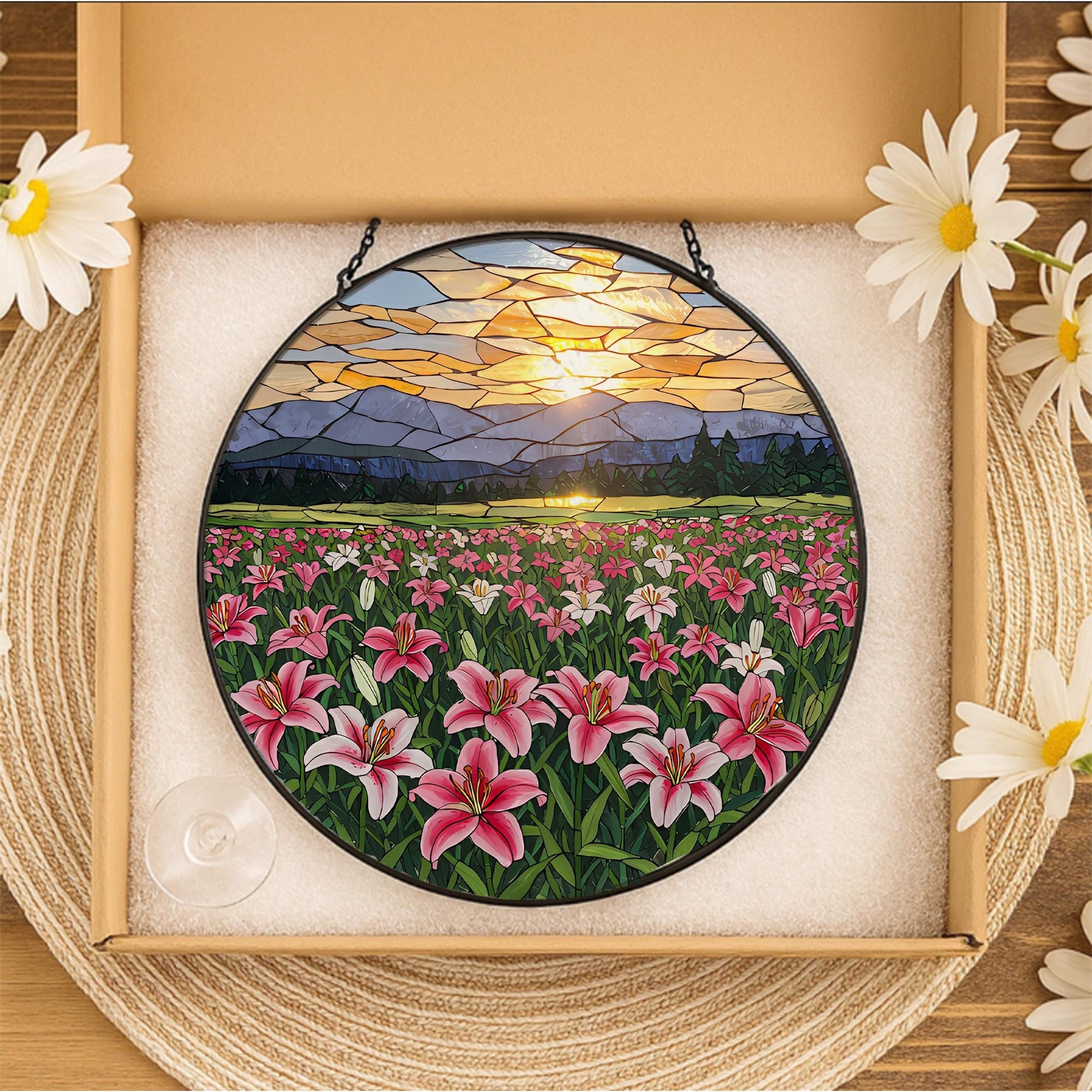 Stargazer Lily Flower Field Glass Suncatcher, Floral Window Decor, Garden Sun Catcher, Flower Lover Gift, Home Decor, Flower Lover Gift