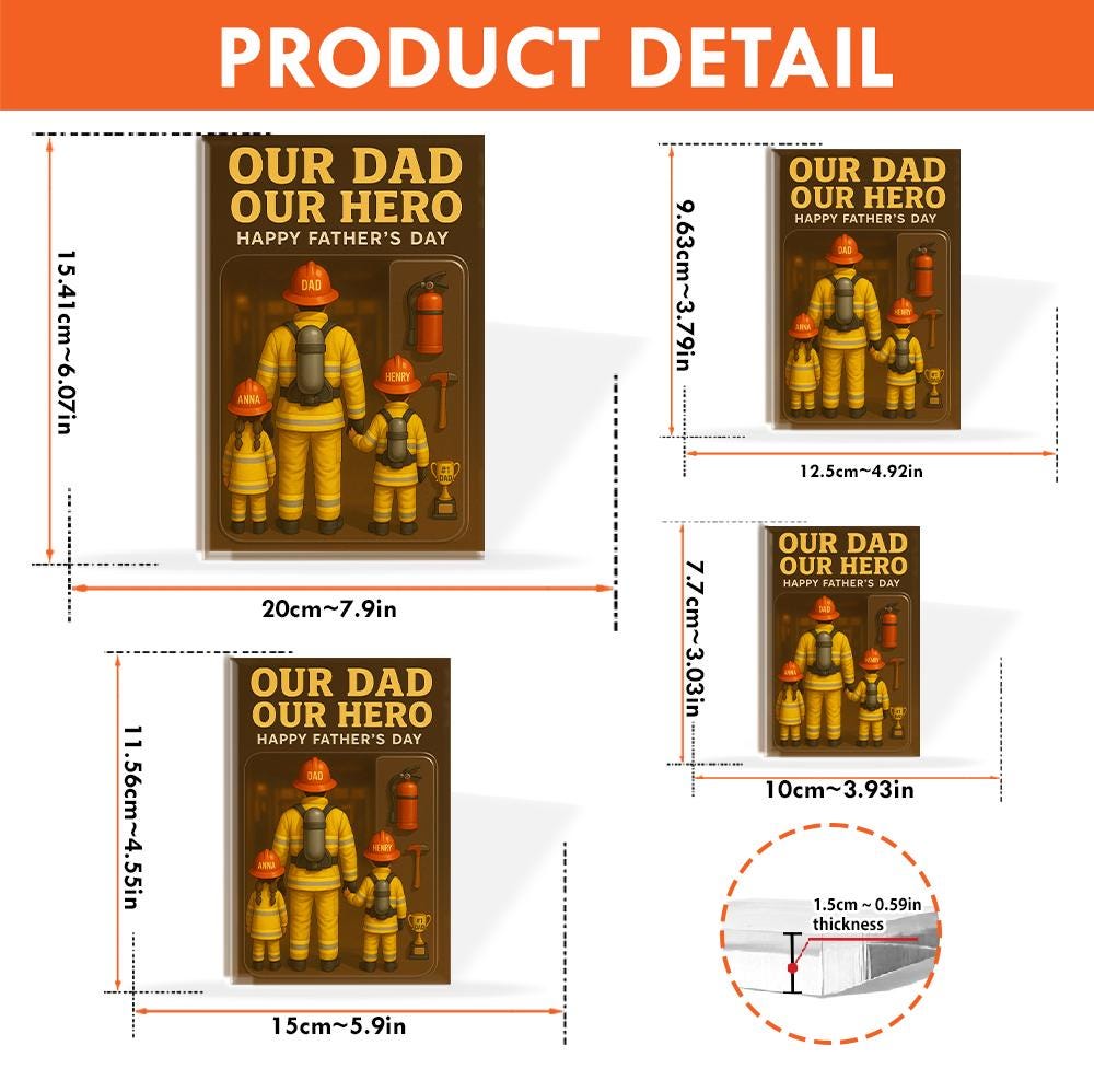 Custom Firefighter Dad Flat Plaque | Our Dad Our Hero Father's Day Gift | Personalized Fireman Family Sign | Unique Gift from Kids to Dad