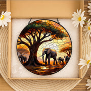 Ancient Tree & Elephant Glass Suncatcher – Wildlife-Inspired Decor – Unique Animal Lover Gift, Nature Lover Home Decor