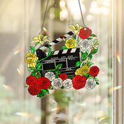 Floral Movie Clapperboard Hologram Window Hanging – Acrylic Sun Catcher – Perfect Gift for Flower Lovers & Film Enthusiasts