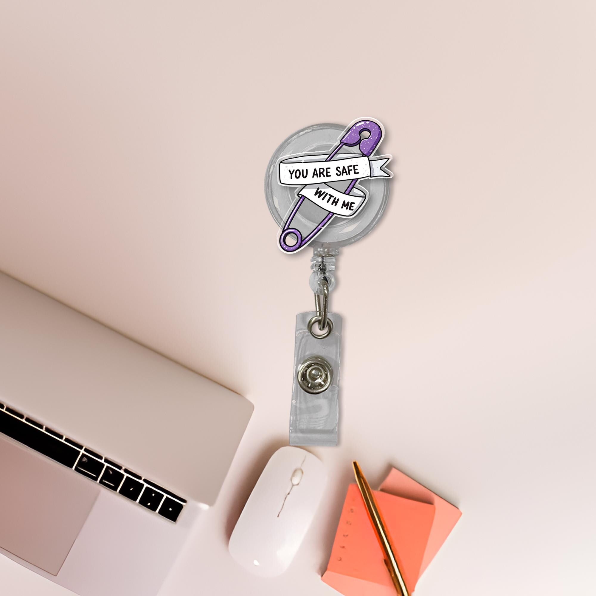 You Are Safe with Me Badge Reel – Inspirational Pin for Nurses, Doctors, Teachers, ID Holder, Gift for Healthcare Workers