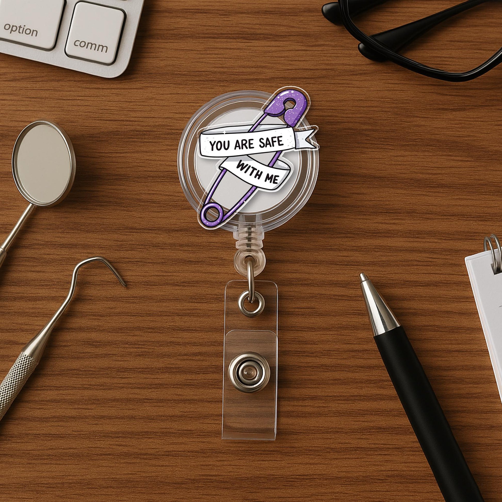 You Are Safe with Me Badge Reel – Inspirational Pin for Nurses, Doctors, Teachers, ID Holder, Gift for Healthcare Workers