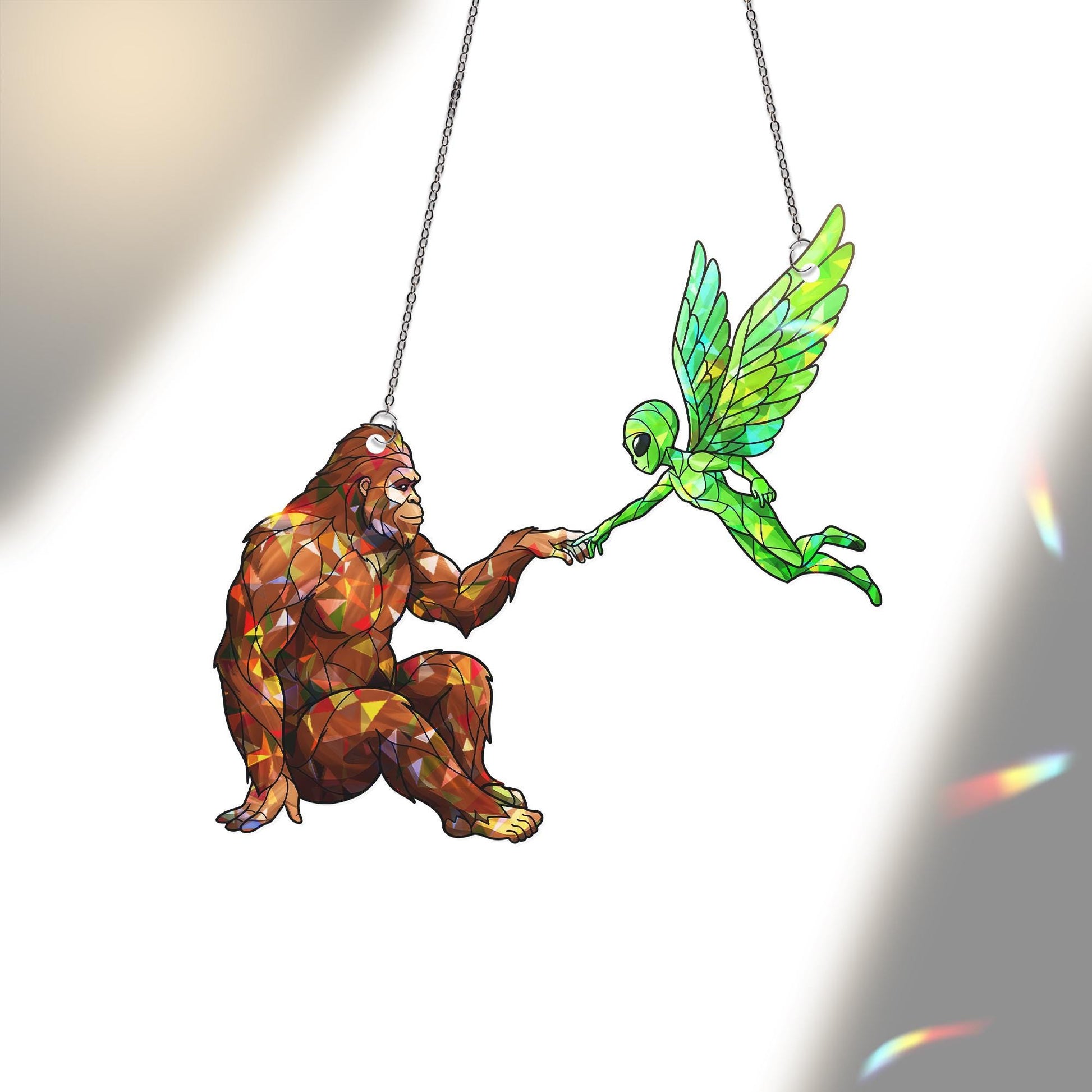 Bigfoot Fairy Alien Hologram ACRYLIC Window Hanging, Mystical Hand Touch Decor, Cryptid Iridescent Art, Fantasy Window Suncatcher Gift