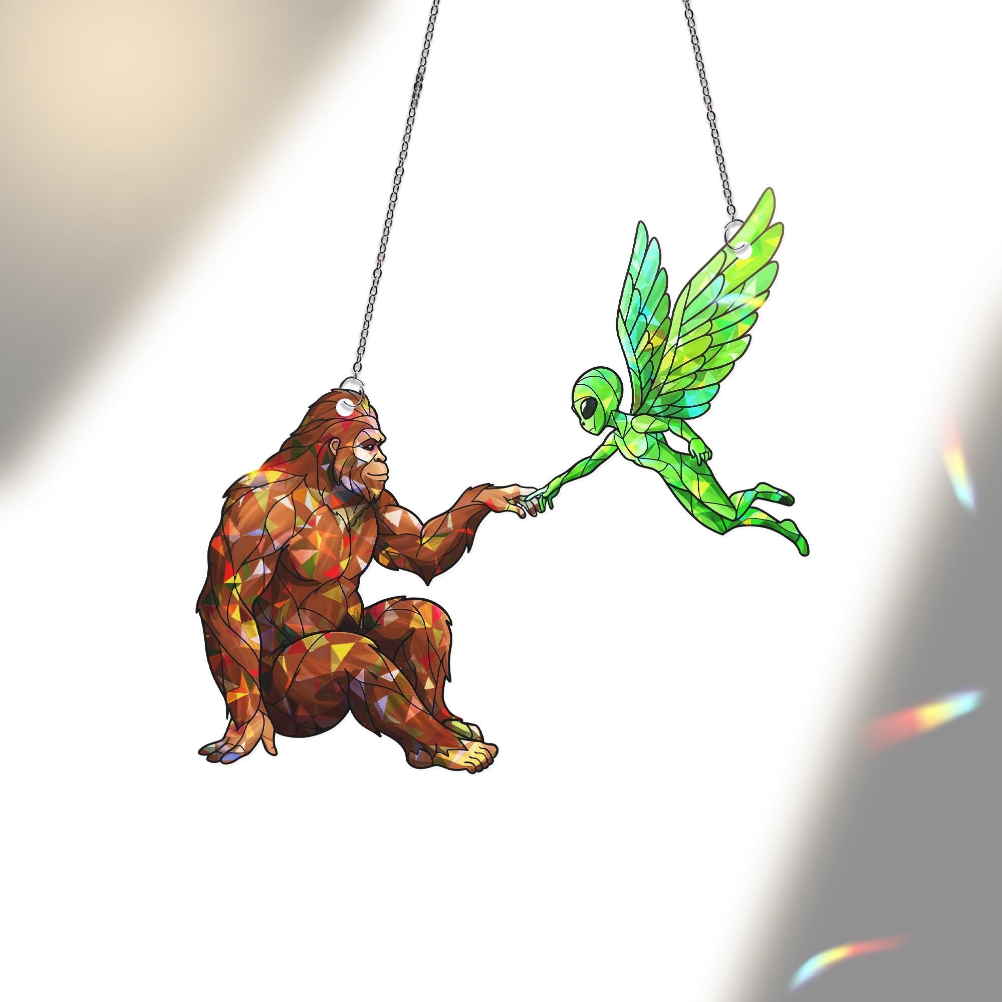 Bigfoot Fairy Alien Hologram ACRYLIC Window Hanging, Mystical Hand Touch Decor, Cryptid Iridescent Art, Fantasy Window Suncatcher Gift