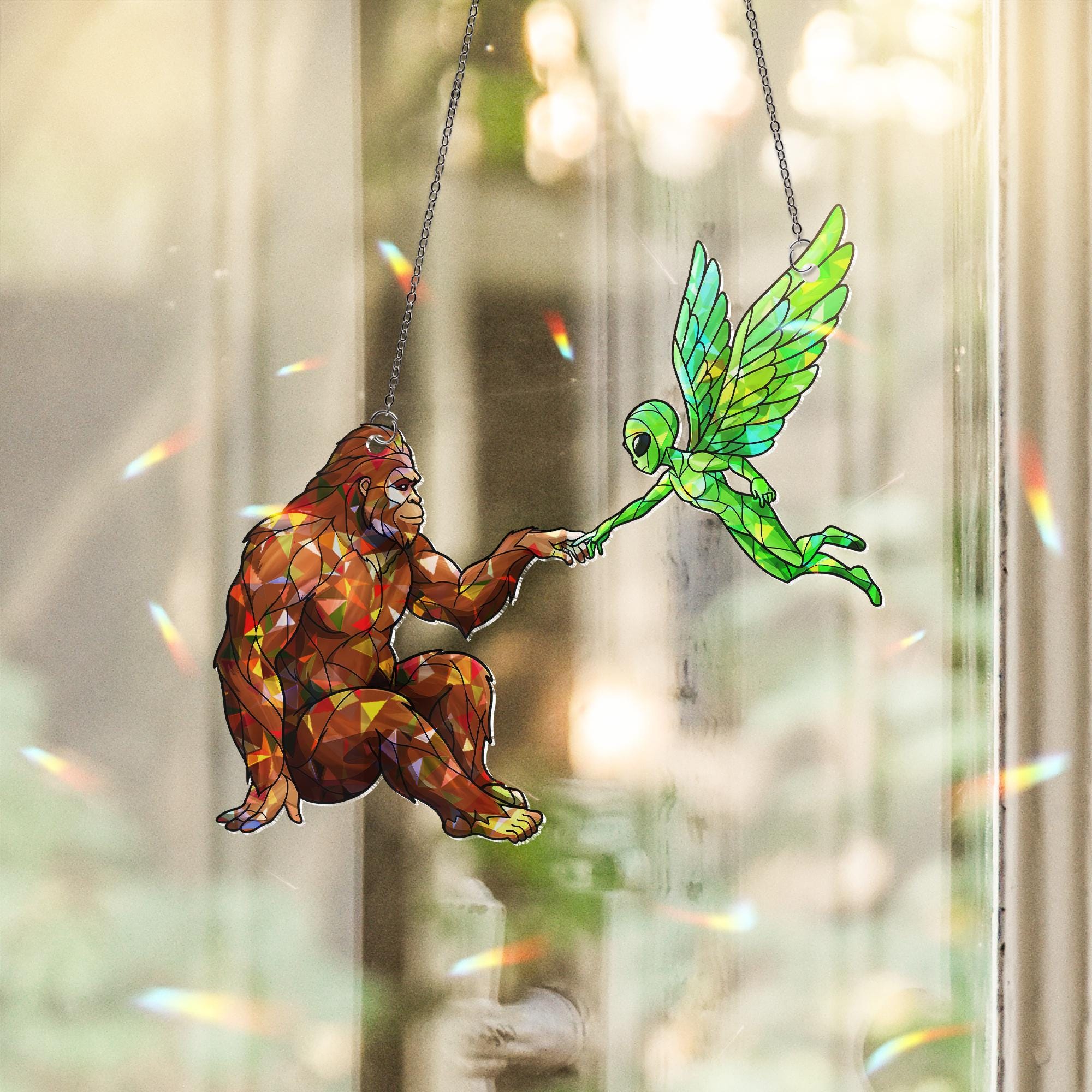 Bigfoot Fairy Alien Hologram ACRYLIC Window Hanging, Mystical Hand Touch Decor, Cryptid Iridescent Art, Fantasy Window Suncatcher Gift