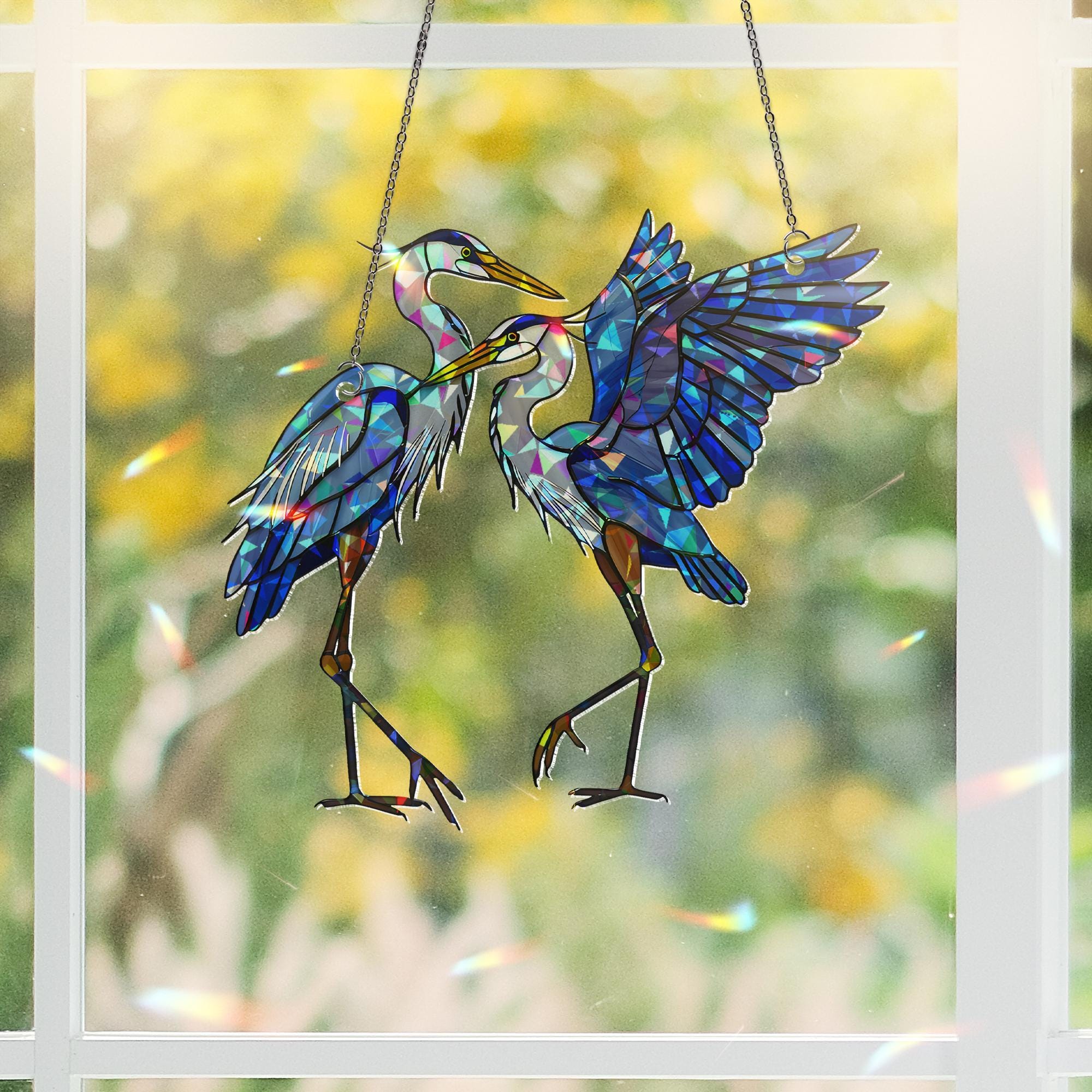 Blue Heron Couple Hologram Acrylic Suncatcher, Holographic Bird Decor, Heron Window Hanging, Nature Lover Gift, Birdwatcher Home Decor