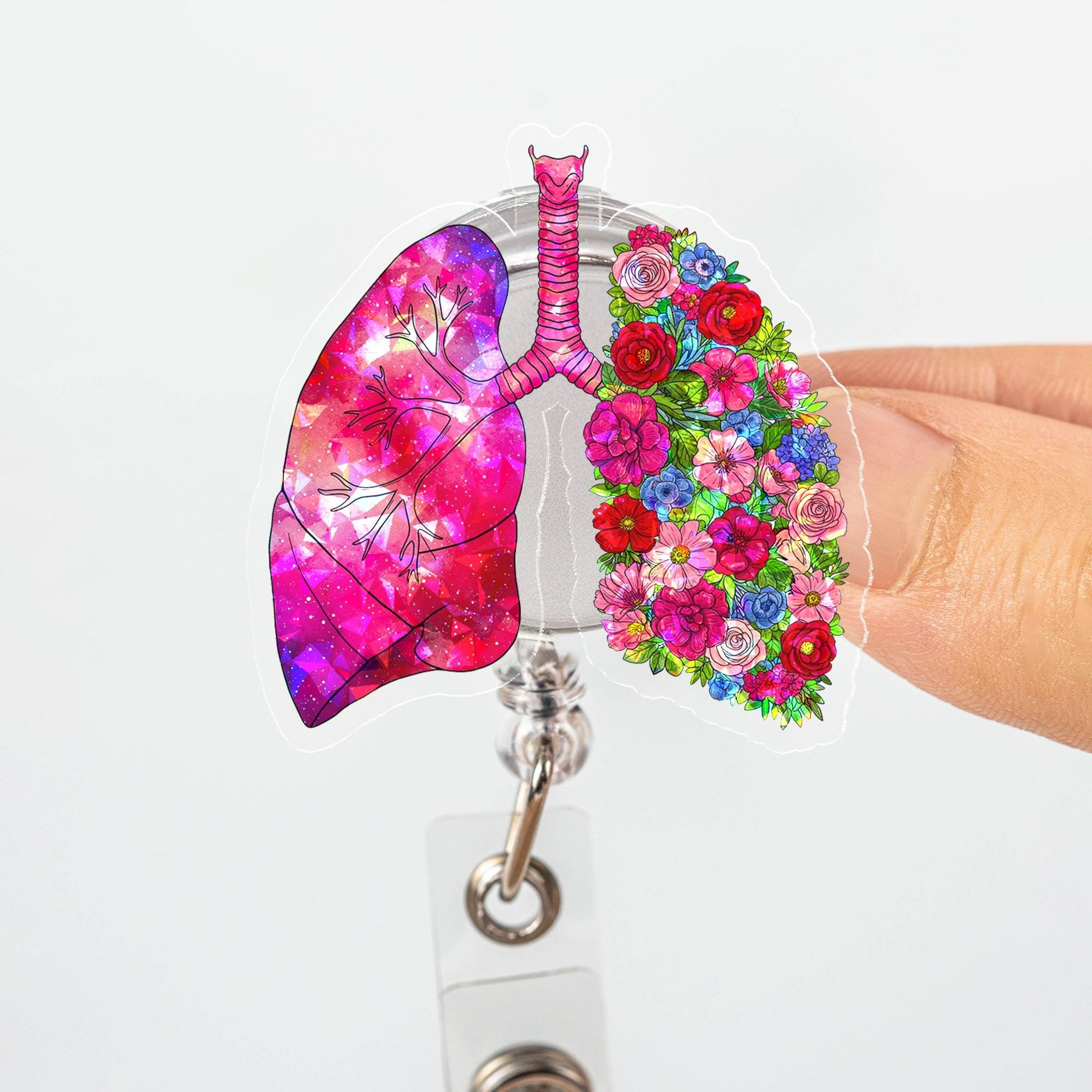 Holographic Floral Anatomical Lung Badge Reel, Cute Acrylic ID Holder for Nurse, Doctor, RT Gift, Medical Staff Accessory,Hologram ID Holder