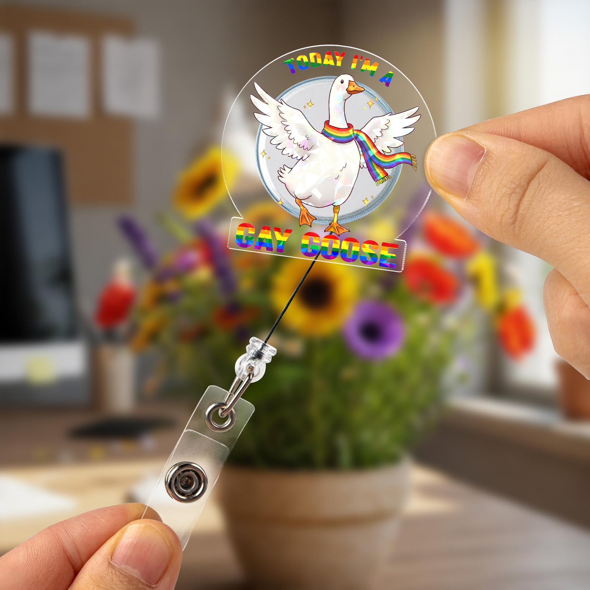 Today I'm a Gay Goose Funny Hologram Badge Reel, LGBTQ Pride Rainbow Goose Retractable ID Holder, Cute Nurse Teacher Office Gift,Pride Month