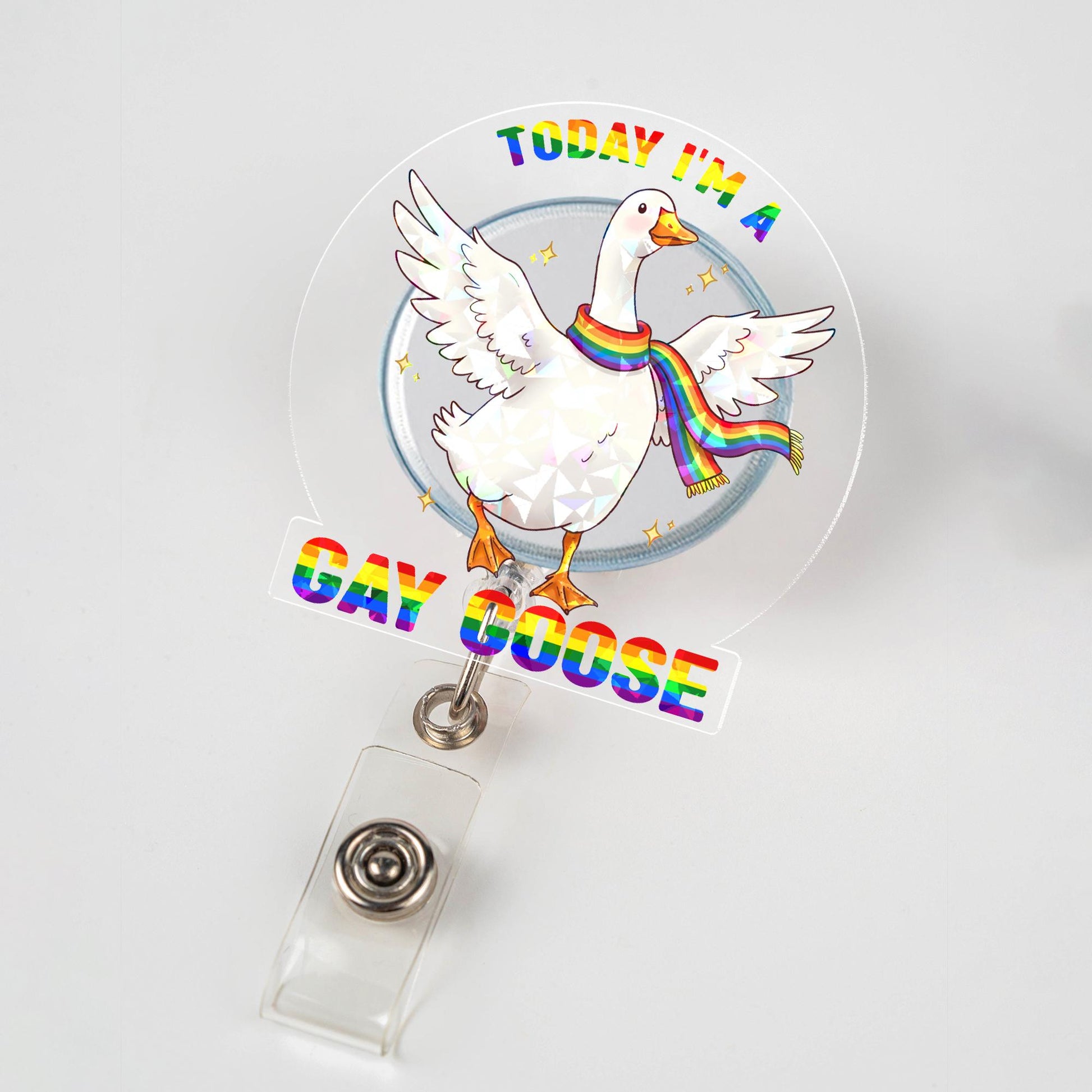 Today I'm a Gay Goose Funny Hologram Badge Reel, LGBTQ Pride Rainbow Goose Retractable ID Holder, Cute Nurse Teacher Office Gift,Pride Month