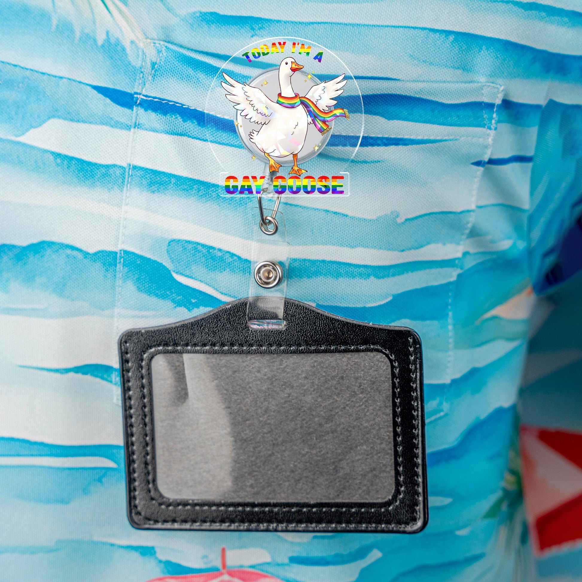 Today I'm a Gay Goose Funny Hologram Badge Reel, LGBTQ Pride Rainbow Goose Retractable ID Holder, Cute Nurse Teacher Office Gift,Pride Month