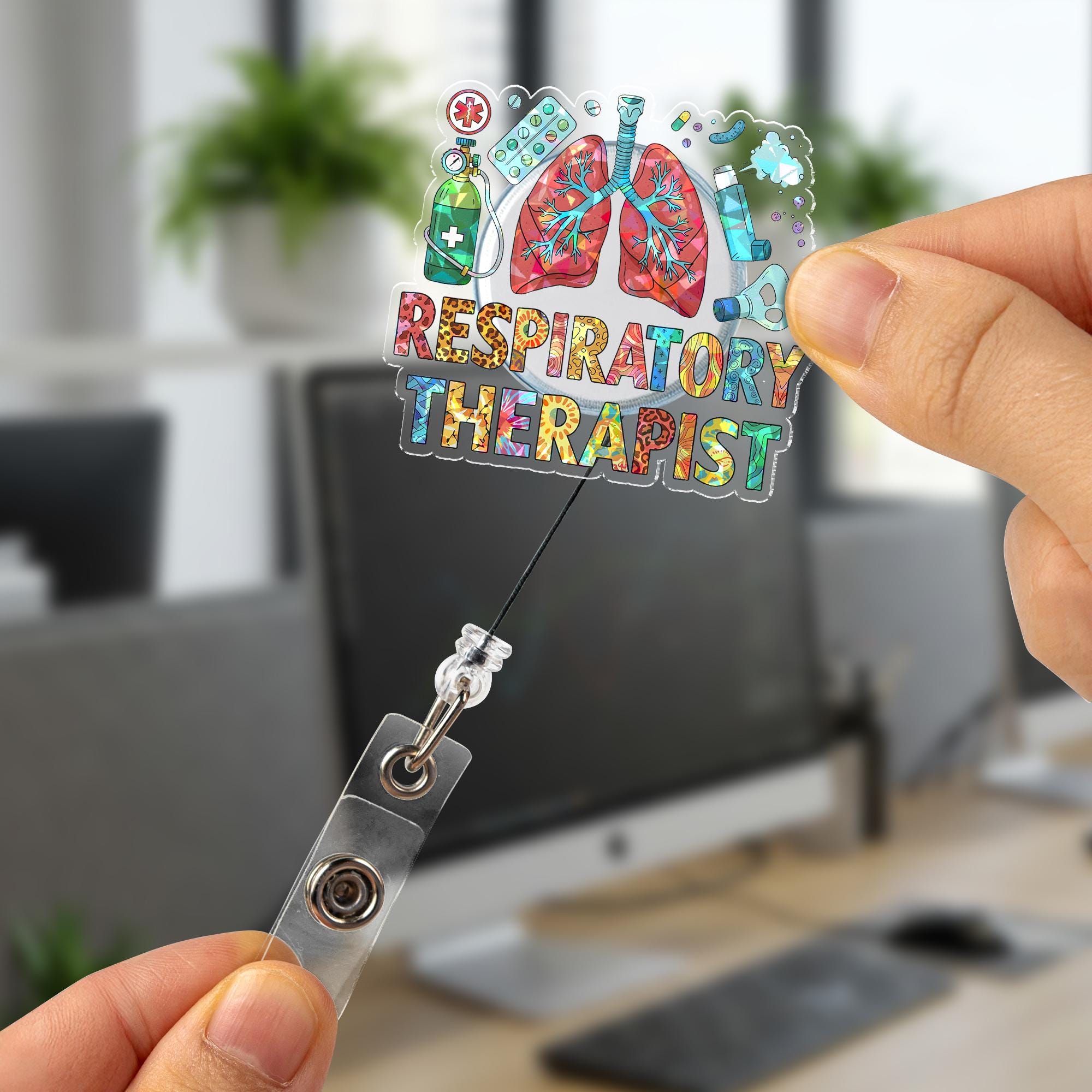 Holographic Respiratory Therapist Badge Reel, Floral Lungs Design, Retractable ID Holder, Cute Gift for RT, RRT, Nurse, Healthcare Pro