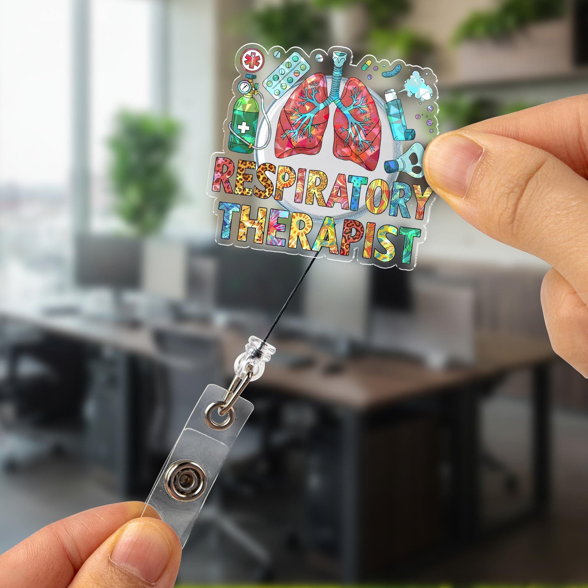 Holographic Respiratory Therapist Badge Reel, Floral Lungs Design, Retractable ID Holder, Cute Gift for RT, RRT, Nurse, Healthcare Pro