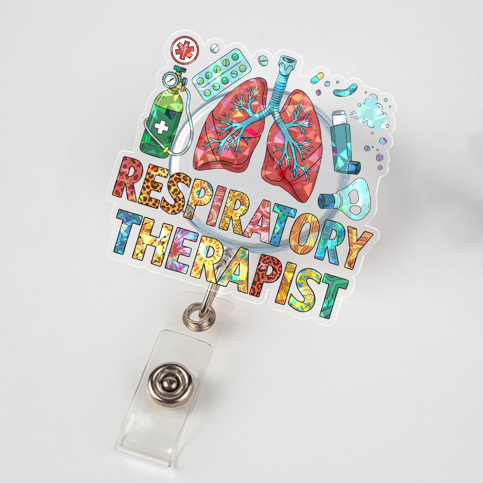 Holographic Respiratory Therapist Badge Reel, Floral Lungs Design, Retractable ID Holder, Cute Gift for RT, RRT, Nurse, Healthcare Pro