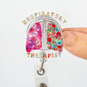 Respiratory Therapist Holographic Floral Lungs Badge Reel | Cute Retractable ID Holder | RT Graduation Gift | Medical Healthcare Worker Gift