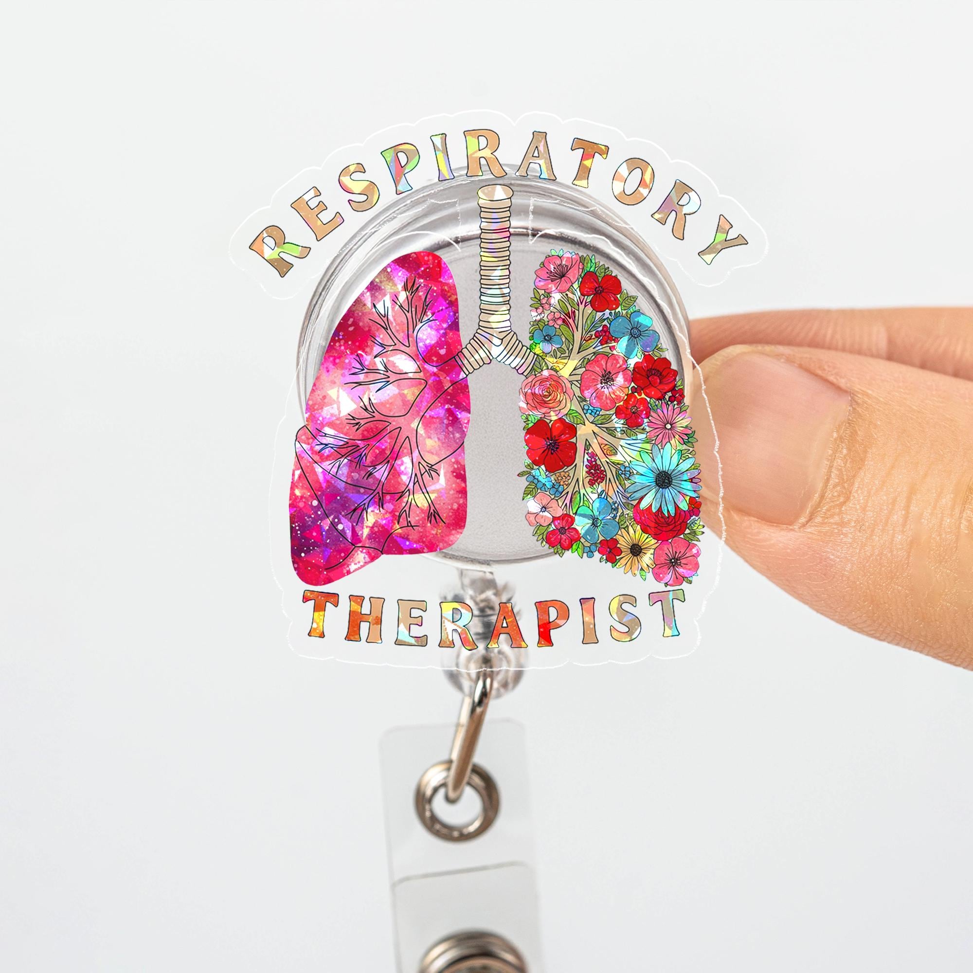 Respiratory Therapist Holographic Floral Lungs Badge Reel | Cute Retractable ID Holder | RT Graduation Gift | Medical Healthcare Worker Gift