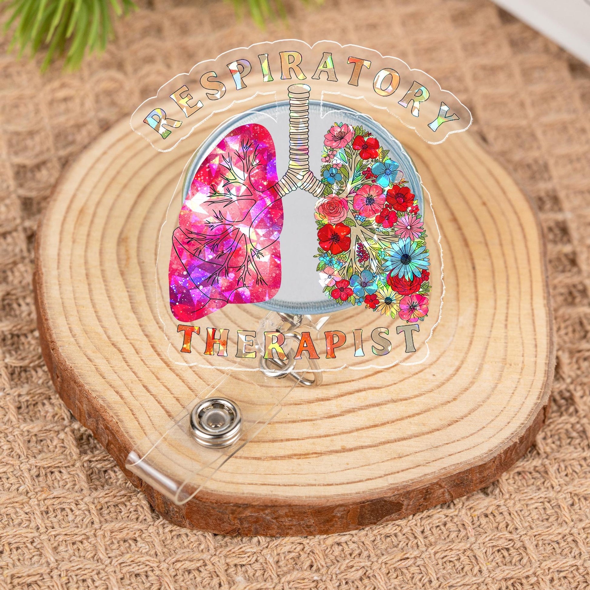 Respiratory Therapist Holographic Floral Lungs Badge Reel | Cute Retractable ID Holder | RT Graduation Gift | Medical Healthcare Worker Gift