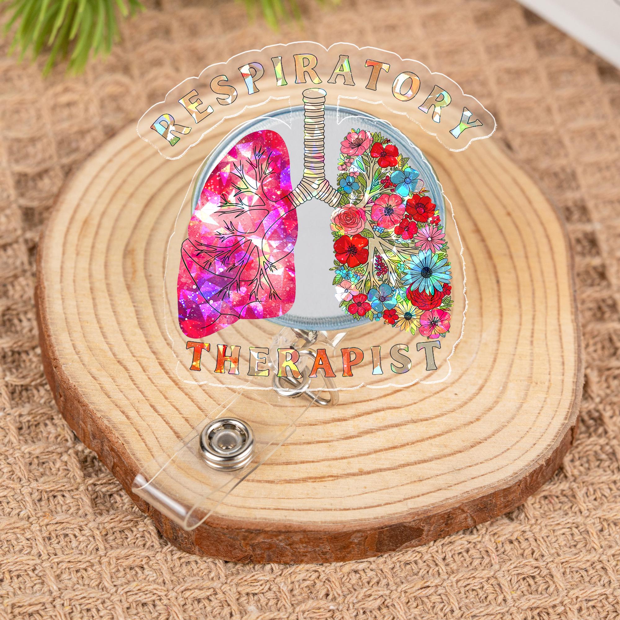 Respiratory Therapist Holographic Floral Lungs Badge Reel | Cute Retractable ID Holder | RT Graduation Gift | Medical Healthcare Worker Gift