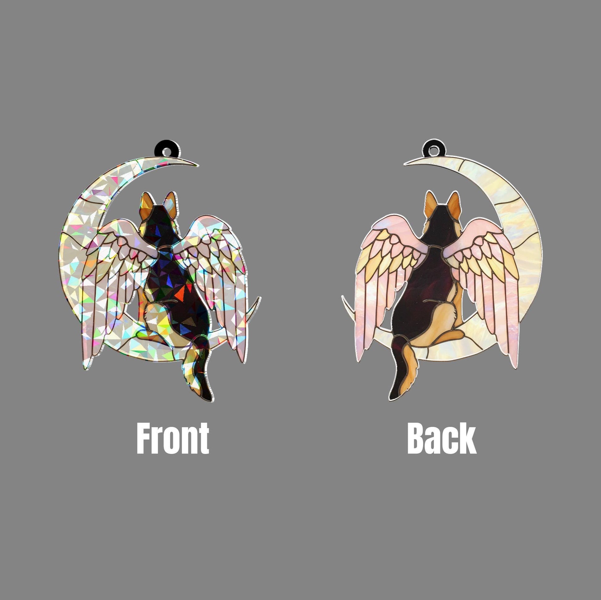 Acrylic Hologram German Shepherd, Angel Wings, Crescent Moon, Dog Memorial, Dog Mom Gift, Pet Tribute, Iridescent Decor