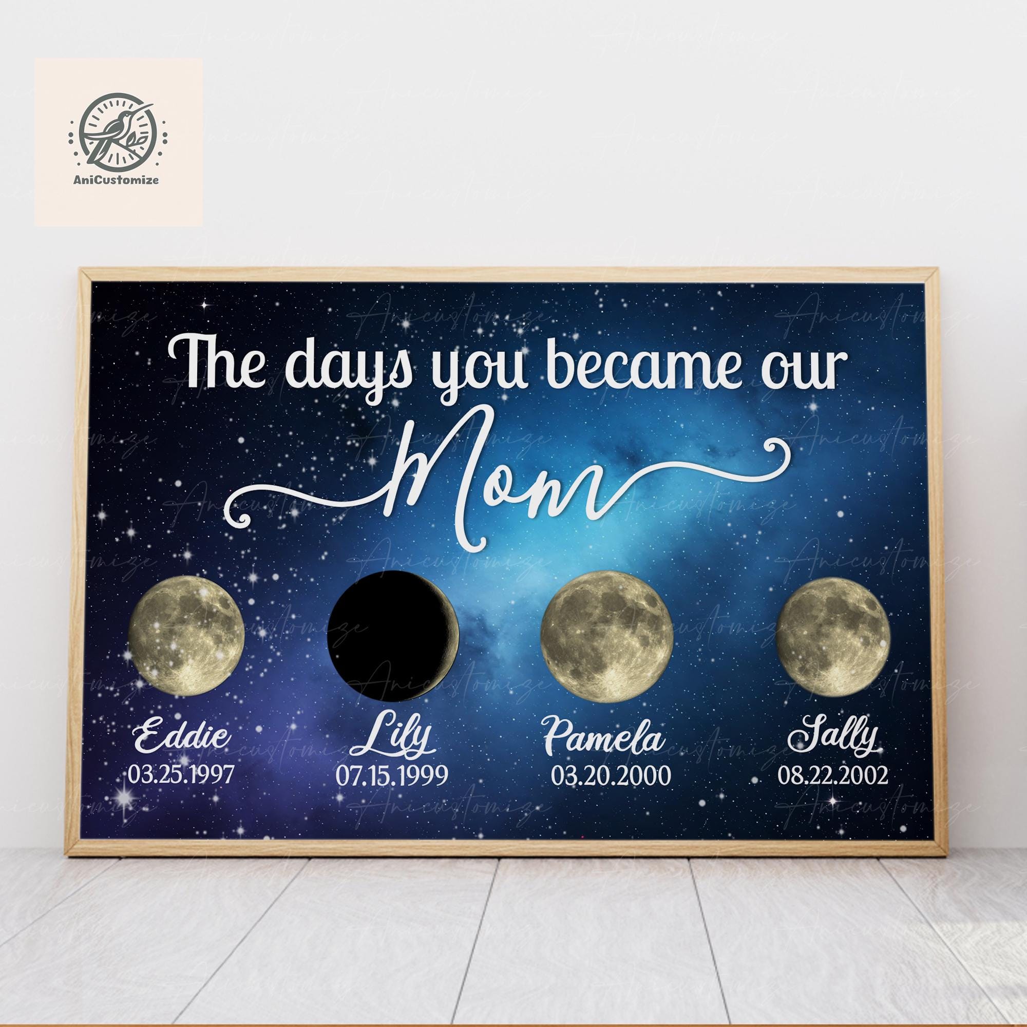 Personalized Moon Phase Unframed Poster, The Day You Became Our Mom, Custom Mother's Day Gift, Unique Gift for Mom, Sentimental Wall Art