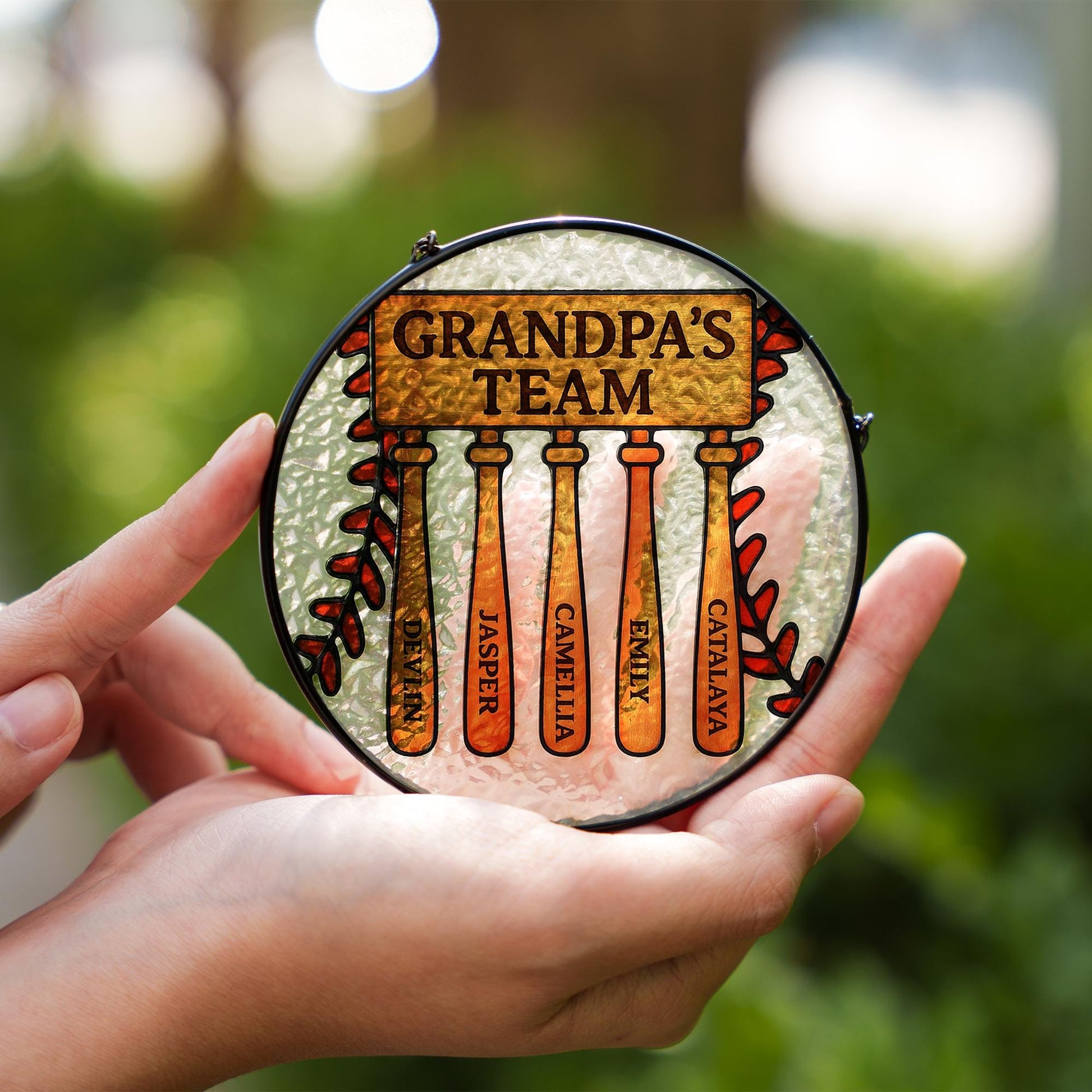 Custom Grandpa Team Suncatcher | Personalized Father's Day Gift | Baseball Bat Family Names Glass Sign | Dad Papa Keepsake Decor