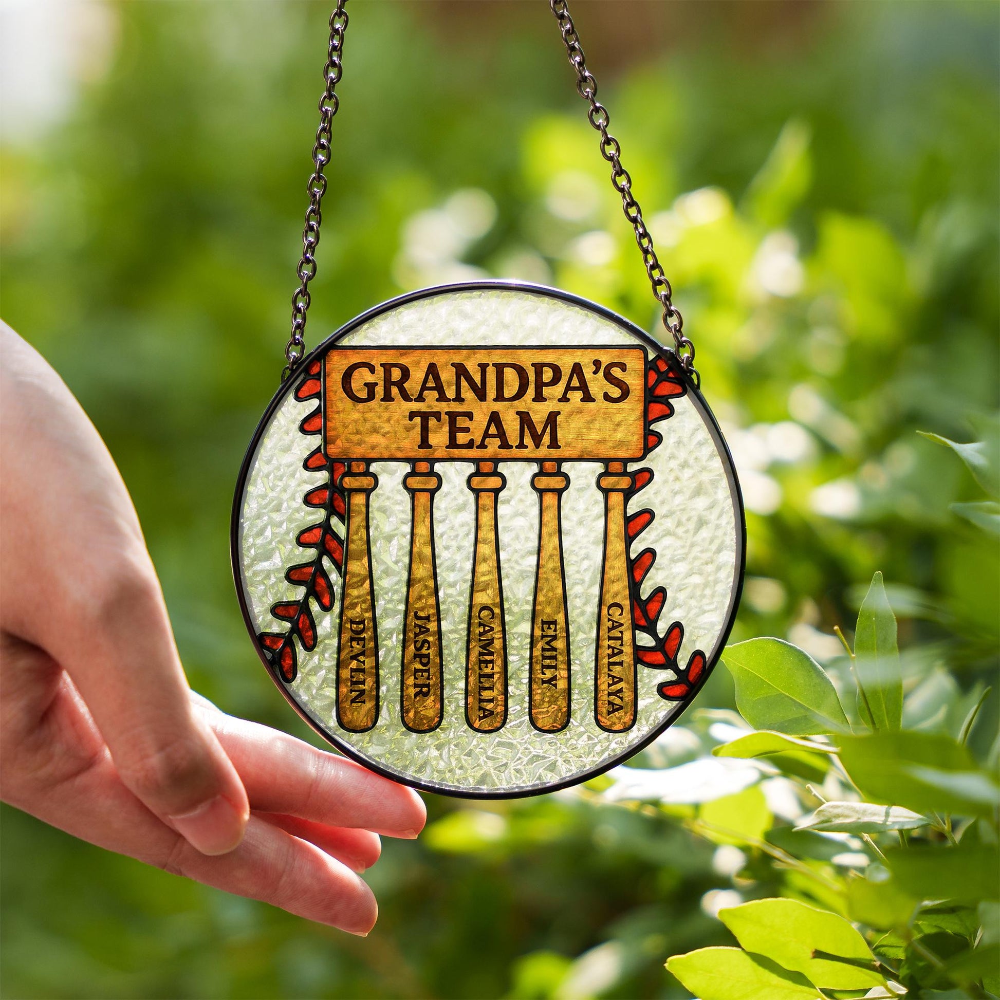 Custom Grandpa Team Suncatcher | Personalized Father's Day Gift | Baseball Bat Family Names Glass Sign | Dad Papa Keepsake Decor